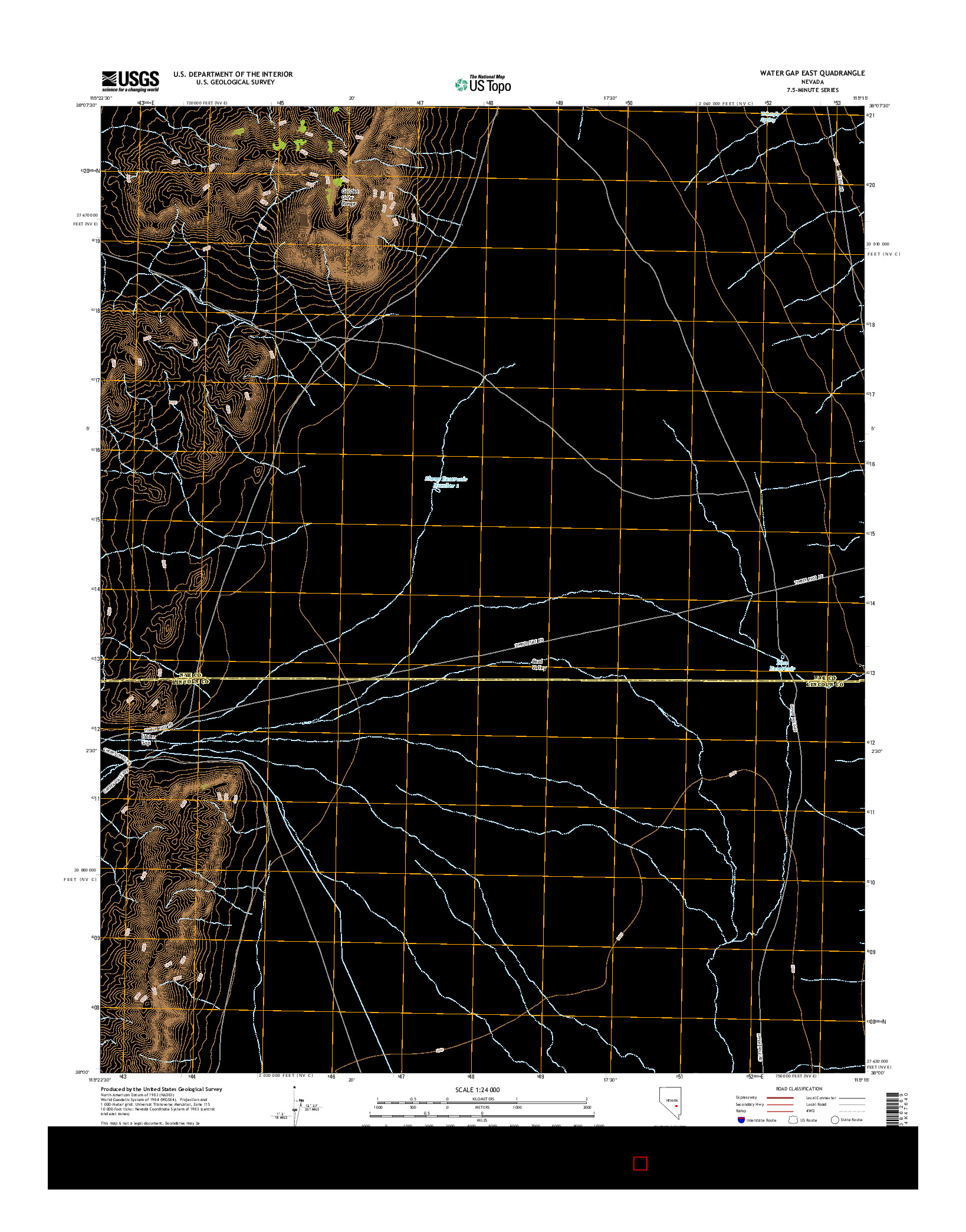 USGS US TOPO 7.5-MINUTE MAP FOR WATER GAP EAST, NV 2014