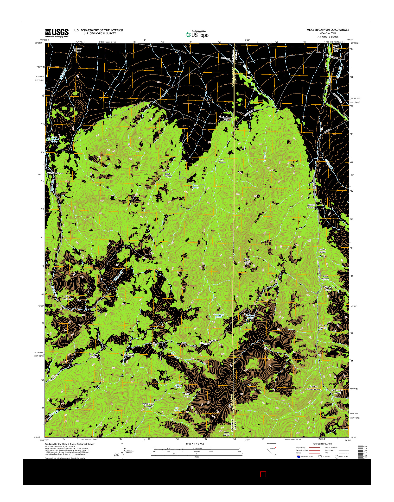 USGS US TOPO 7.5-MINUTE MAP FOR WEAVER CANYON, NV-UT 2014