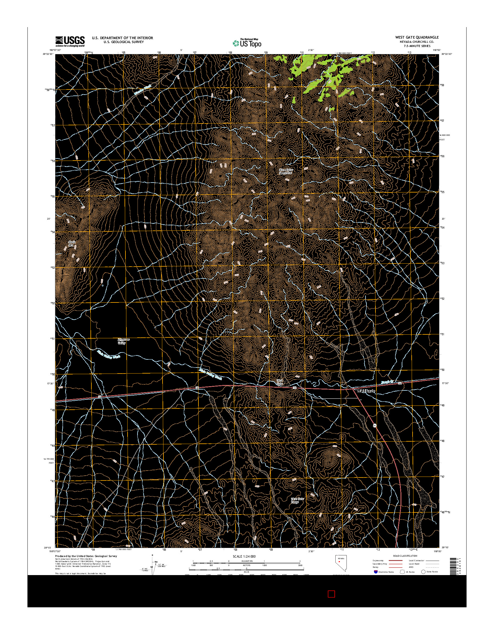 USGS US TOPO 7.5-MINUTE MAP FOR WEST GATE, NV 2014