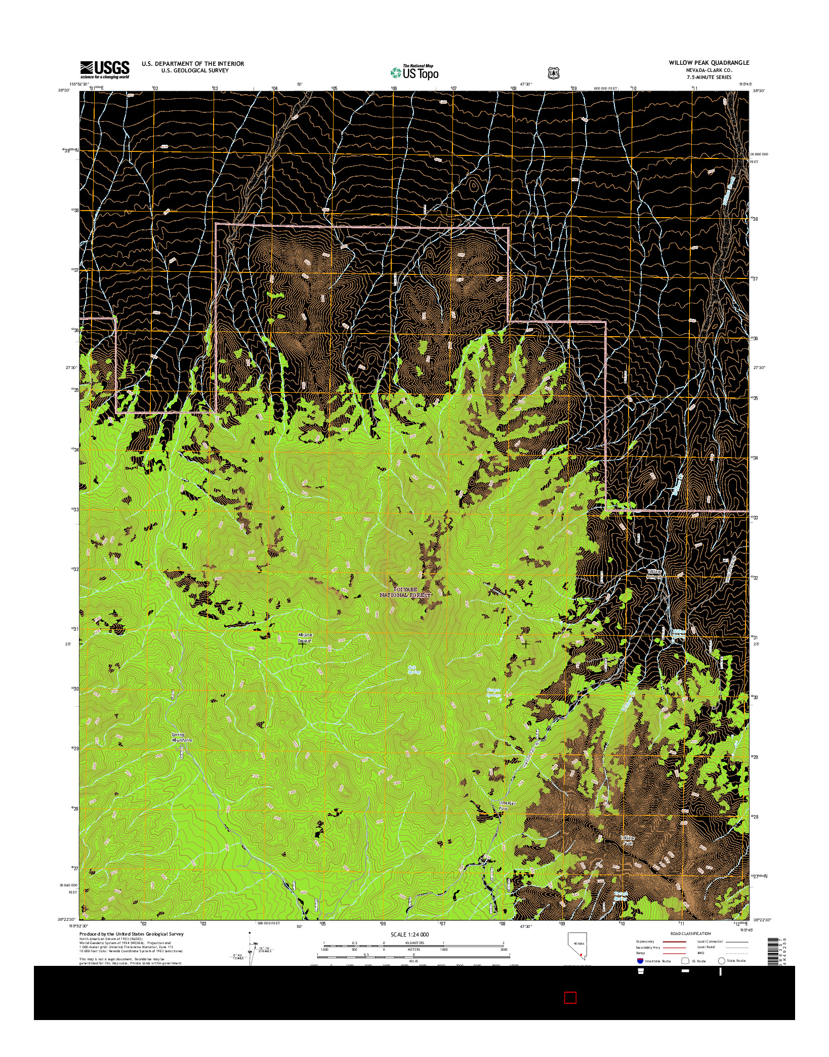 USGS US TOPO 7.5-MINUTE MAP FOR WILLOW PEAK, NV 2014