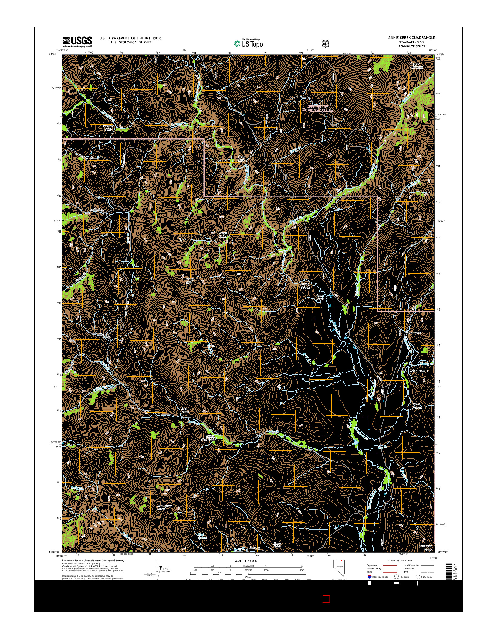 USGS US TOPO 7.5-MINUTE MAP FOR ANNIE CREEK, NV 2014