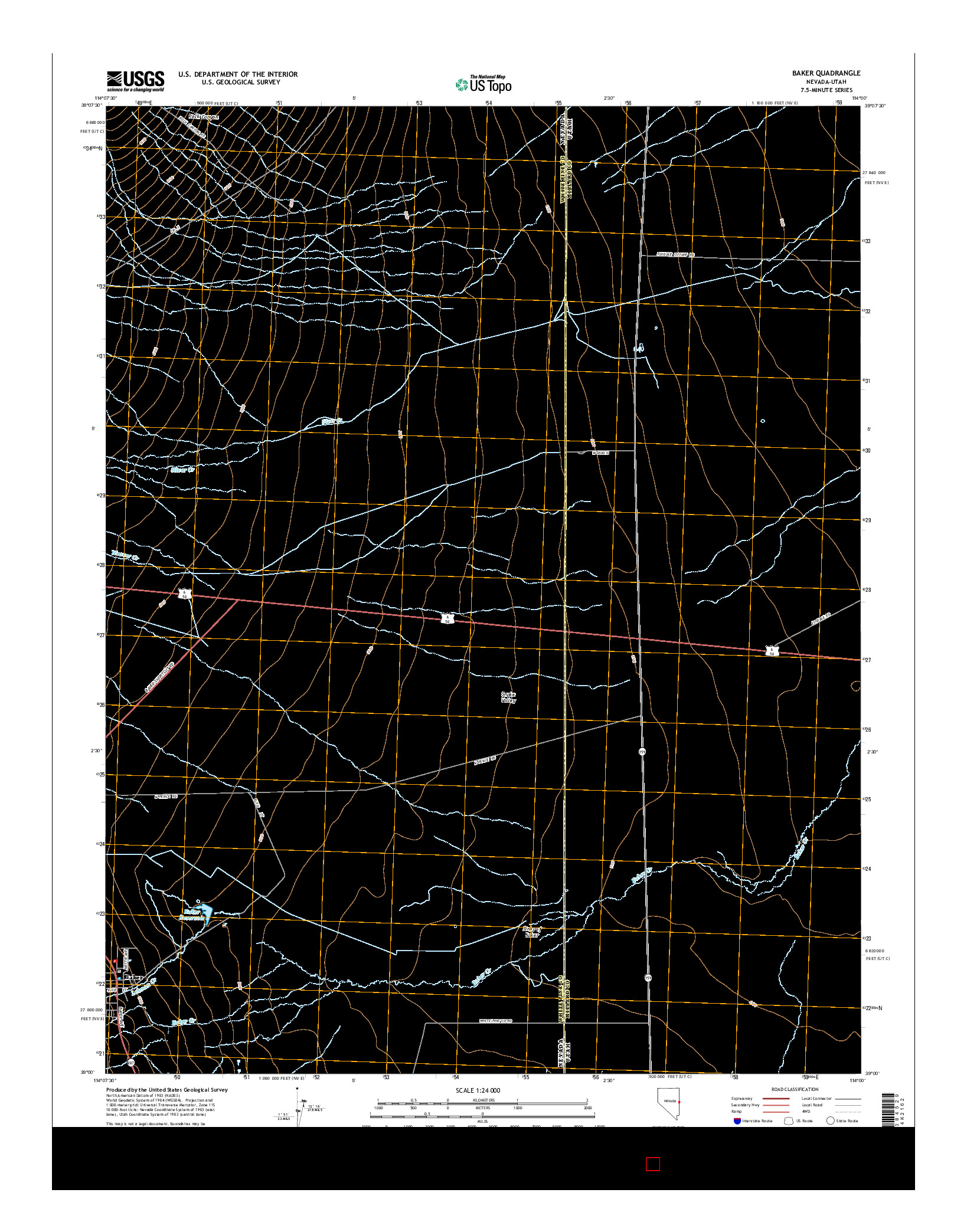 USGS US TOPO 7.5-MINUTE MAP FOR BAKER, NV-UT 2014