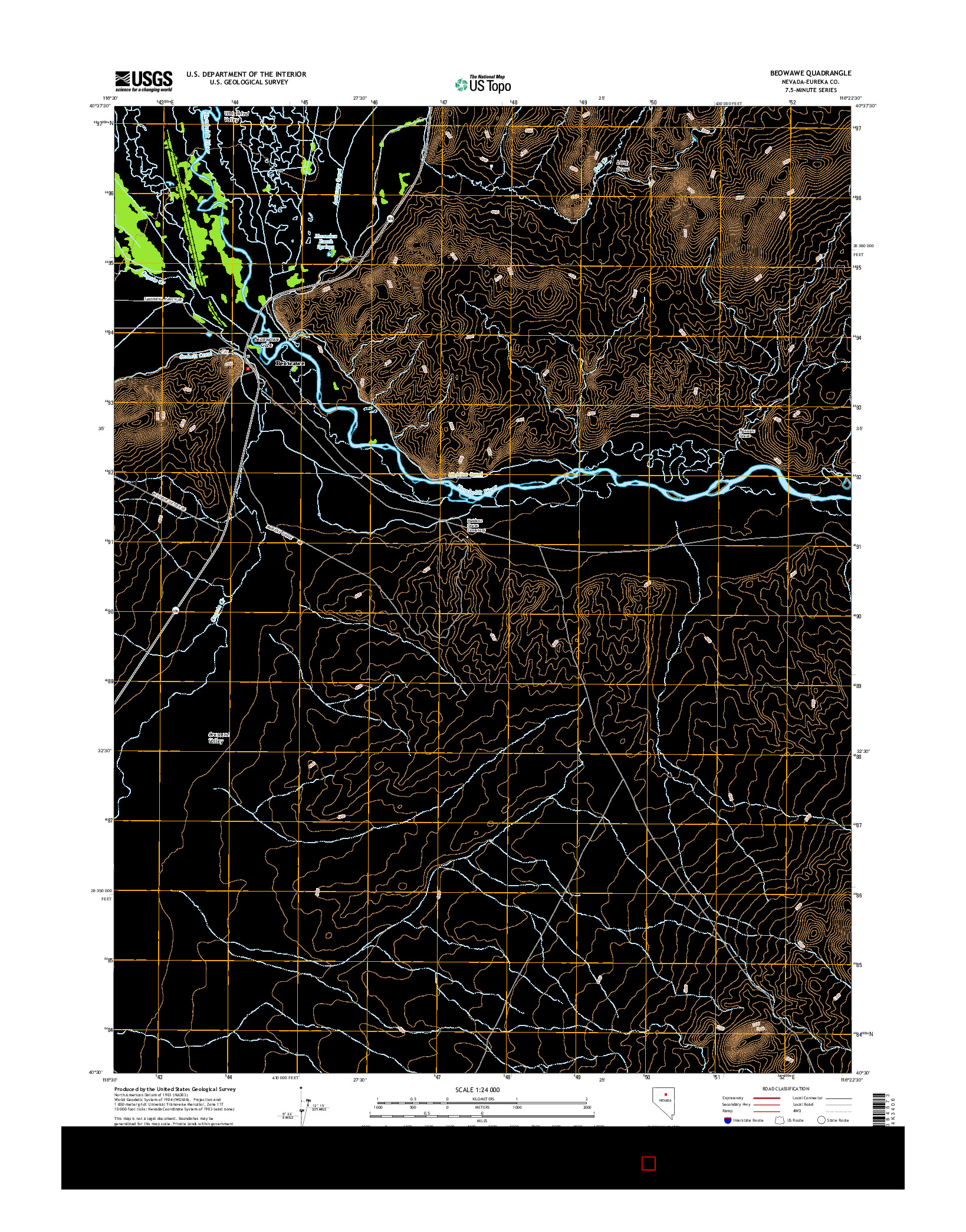 USGS US TOPO 7.5-MINUTE MAP FOR BEOWAWE, NV 2014
