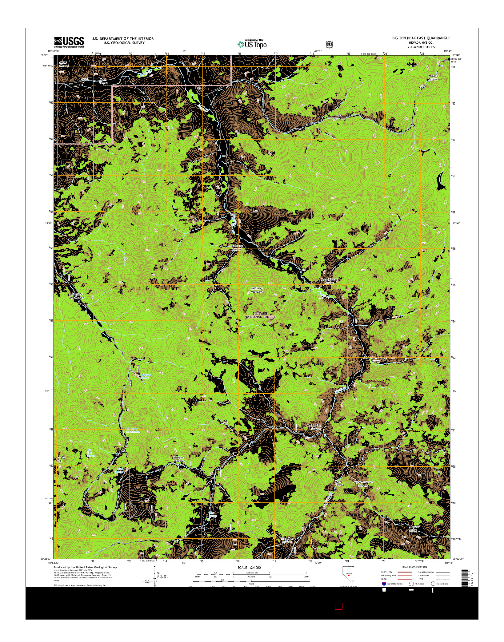 USGS US TOPO 7.5-MINUTE MAP FOR BIG TEN PEAK EAST, NV 2014
