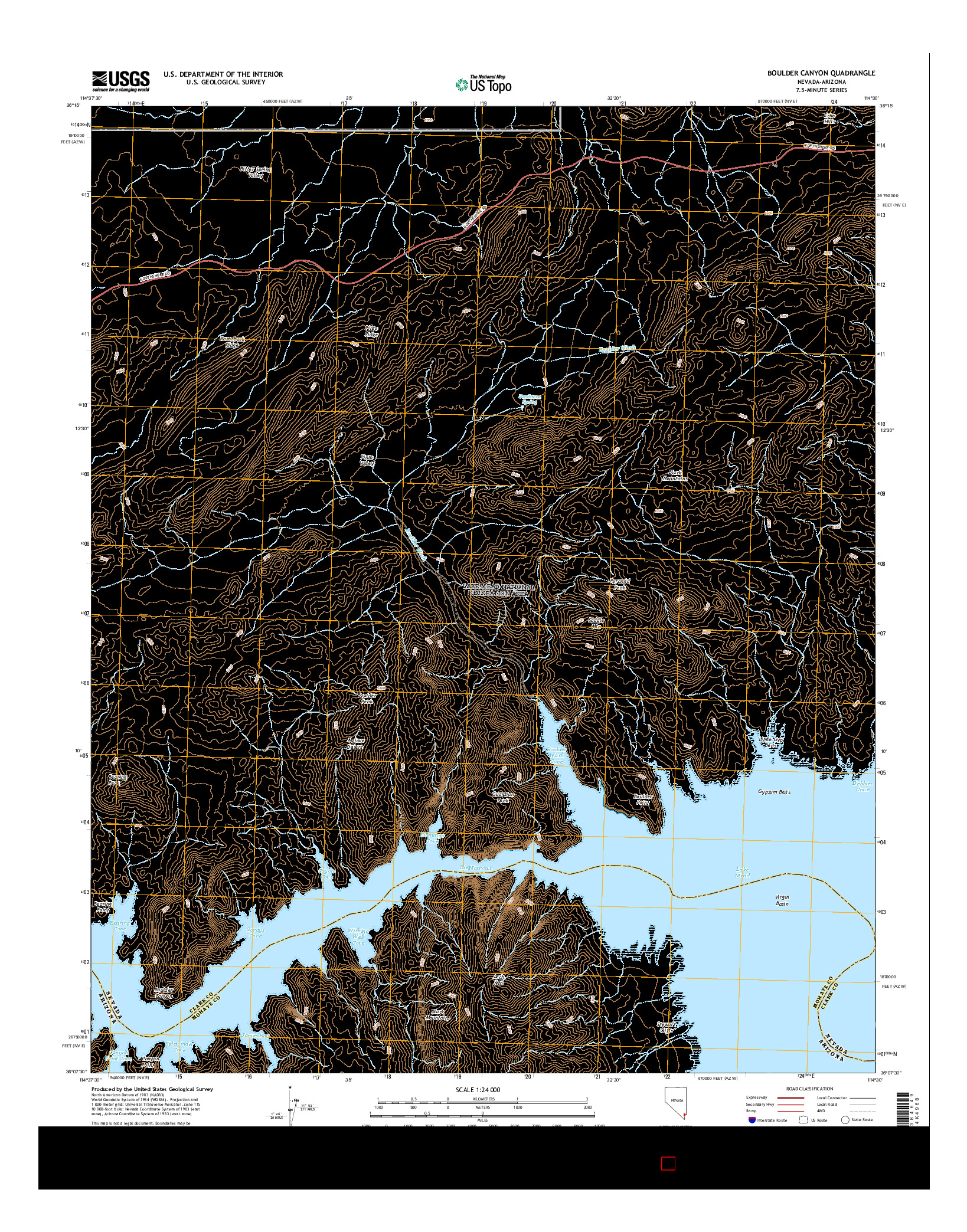 USGS US TOPO 7.5-MINUTE MAP FOR BOULDER CANYON, NV-AZ 2014
