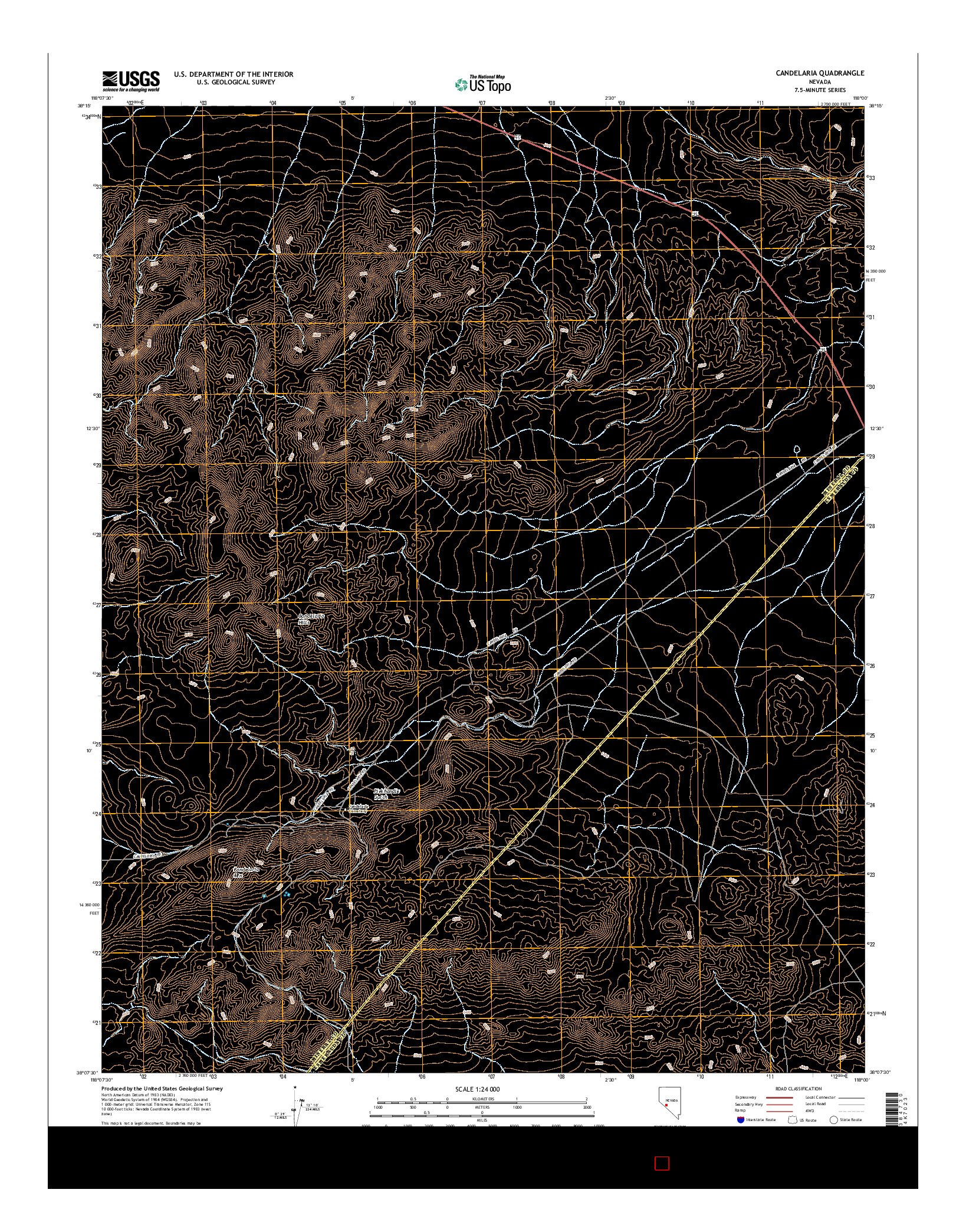 USGS US TOPO 7.5-MINUTE MAP FOR CANDELARIA, NV 2014