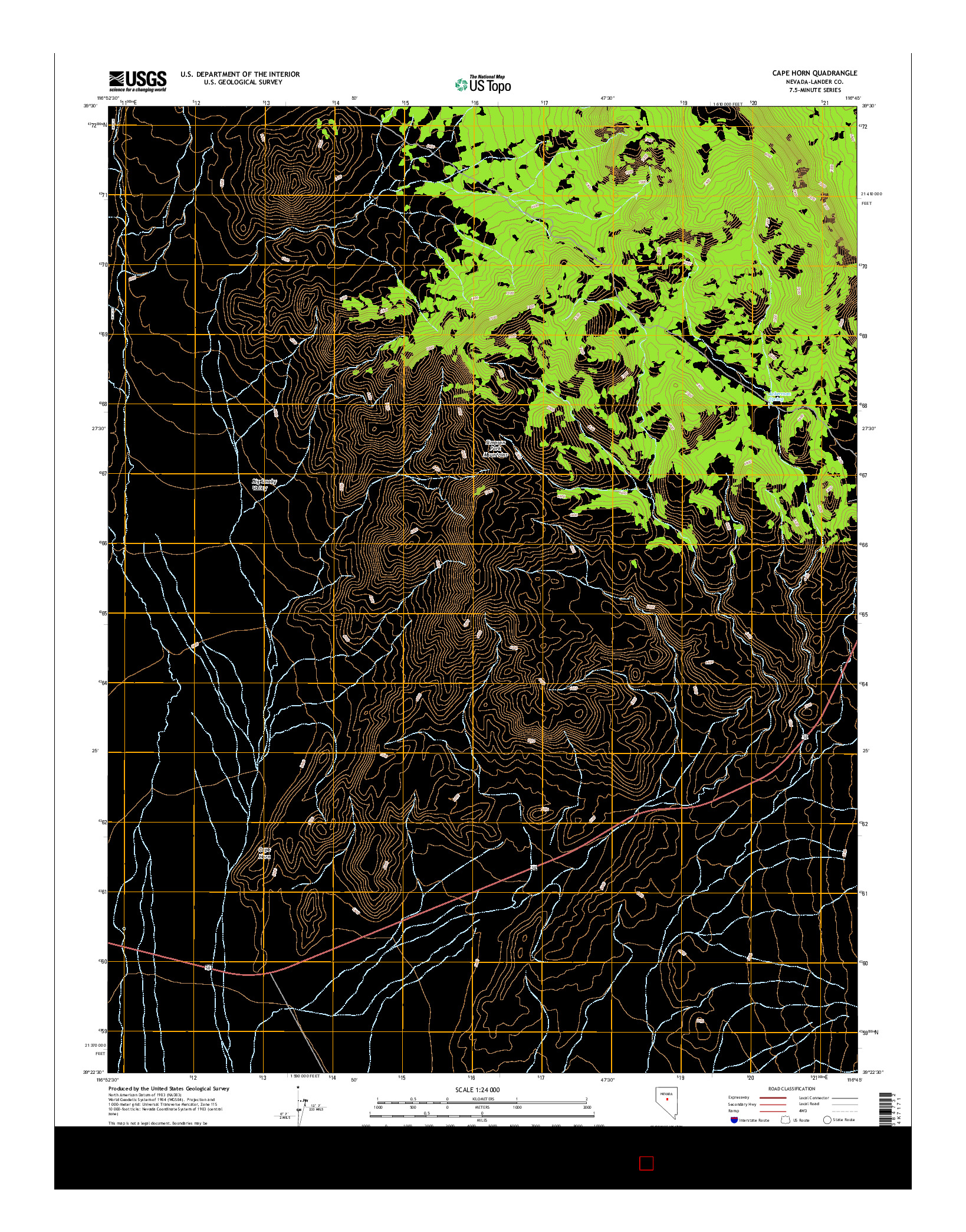 USGS US TOPO 7.5-MINUTE MAP FOR CAPE HORN, NV 2014