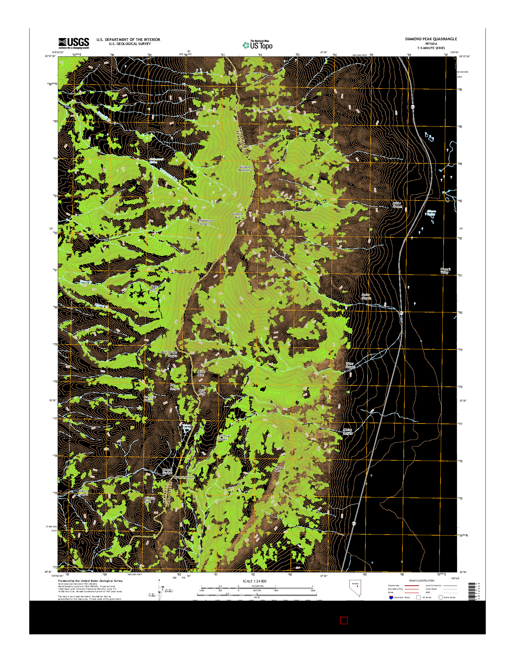 USGS US TOPO 7.5-MINUTE MAP FOR DIAMOND PEAK, NV 2014
