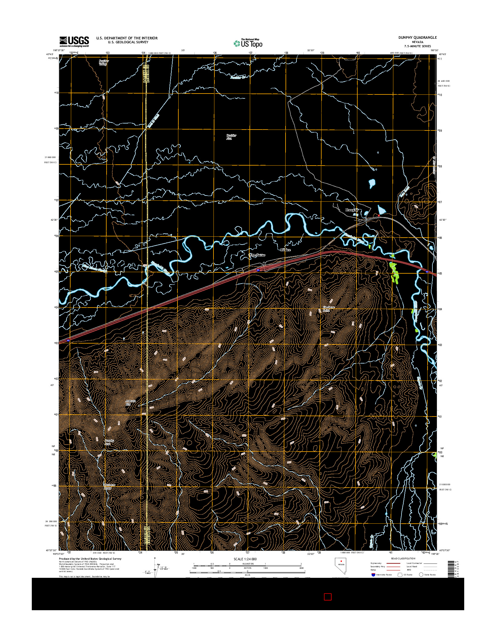 USGS US TOPO 7.5-MINUTE MAP FOR DUNPHY, NV 2014