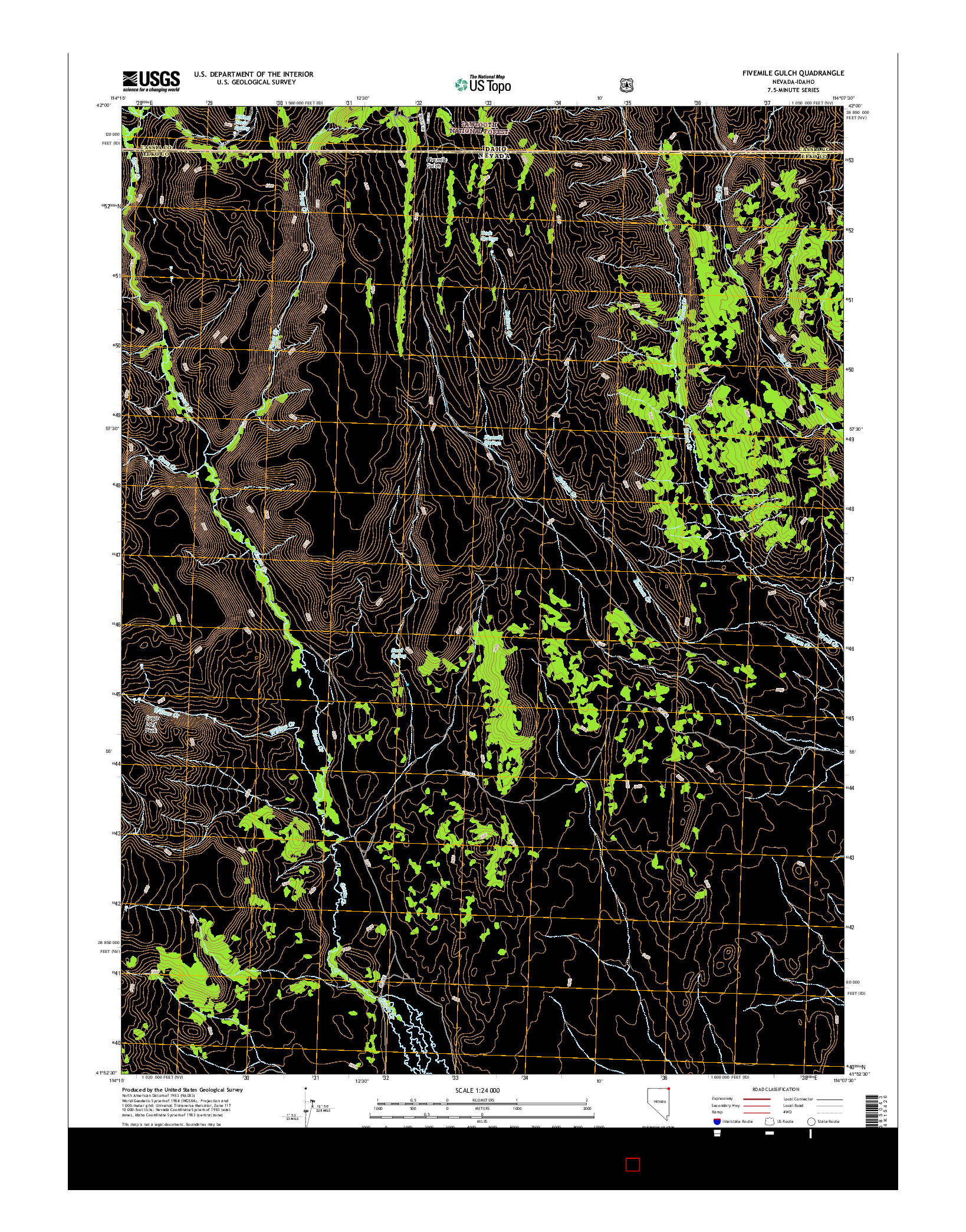 USGS US TOPO 7.5-MINUTE MAP FOR FIVEMILE GULCH, NV-ID 2014
