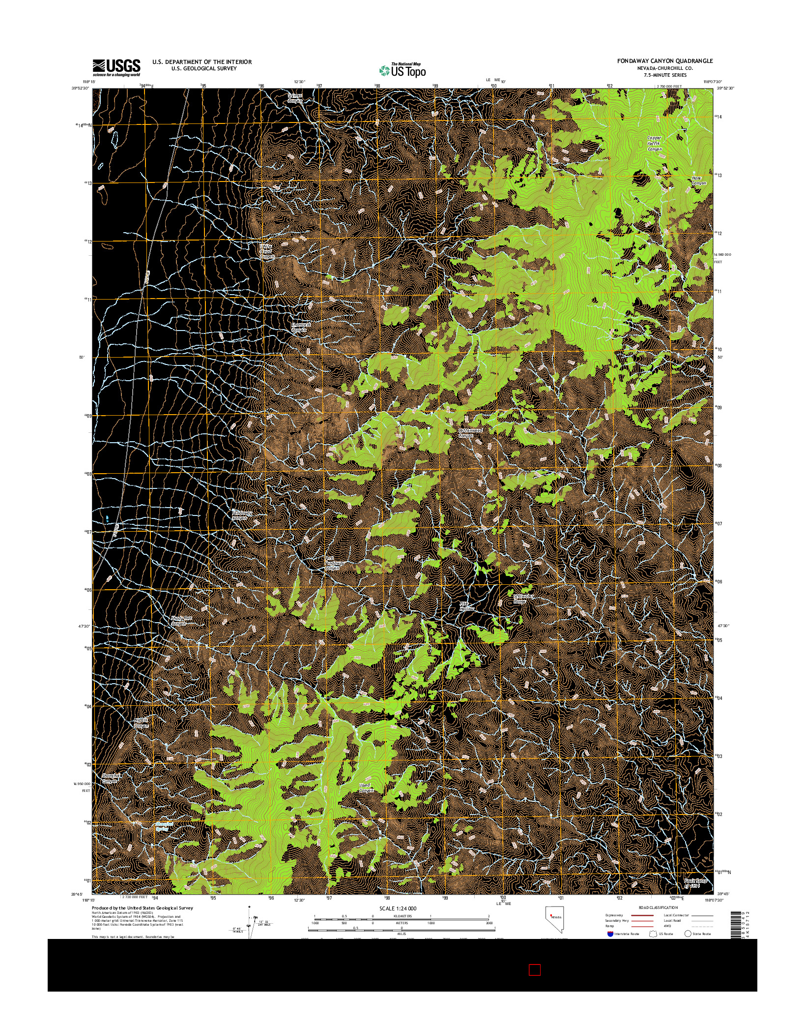 USGS US TOPO 7.5-MINUTE MAP FOR FONDAWAY CANYON, NV 2014