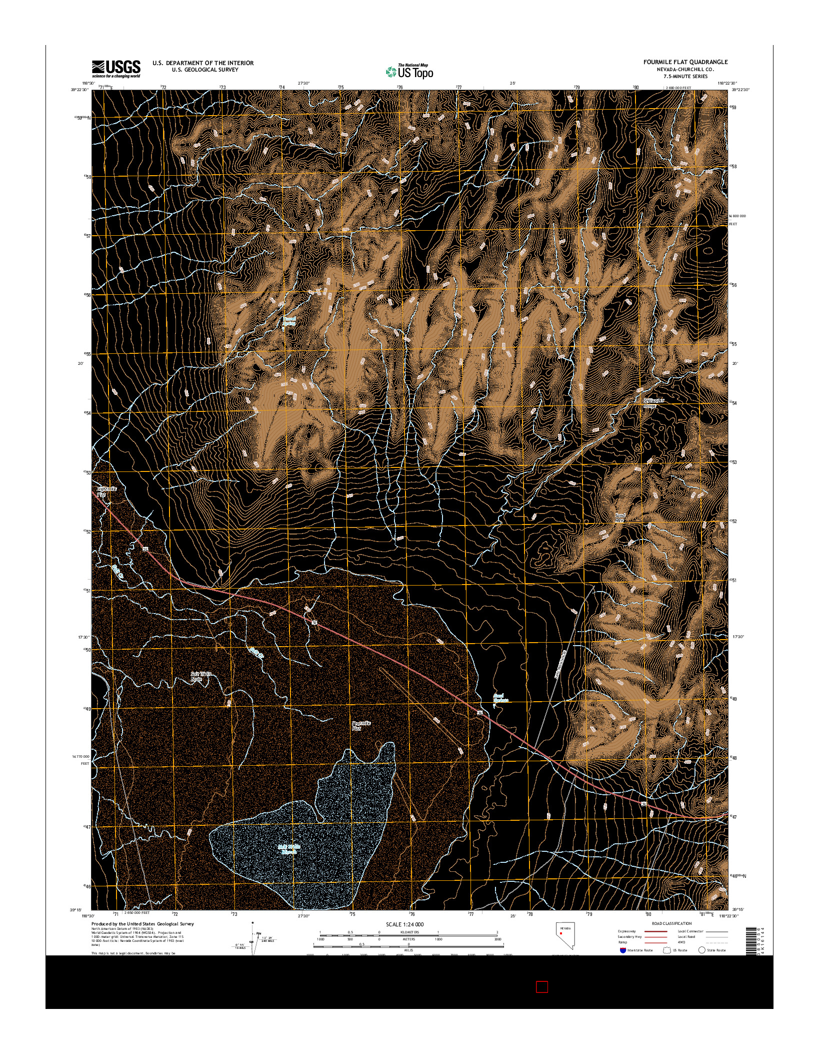 USGS US TOPO 7.5-MINUTE MAP FOR FOURMILE FLAT, NV 2014