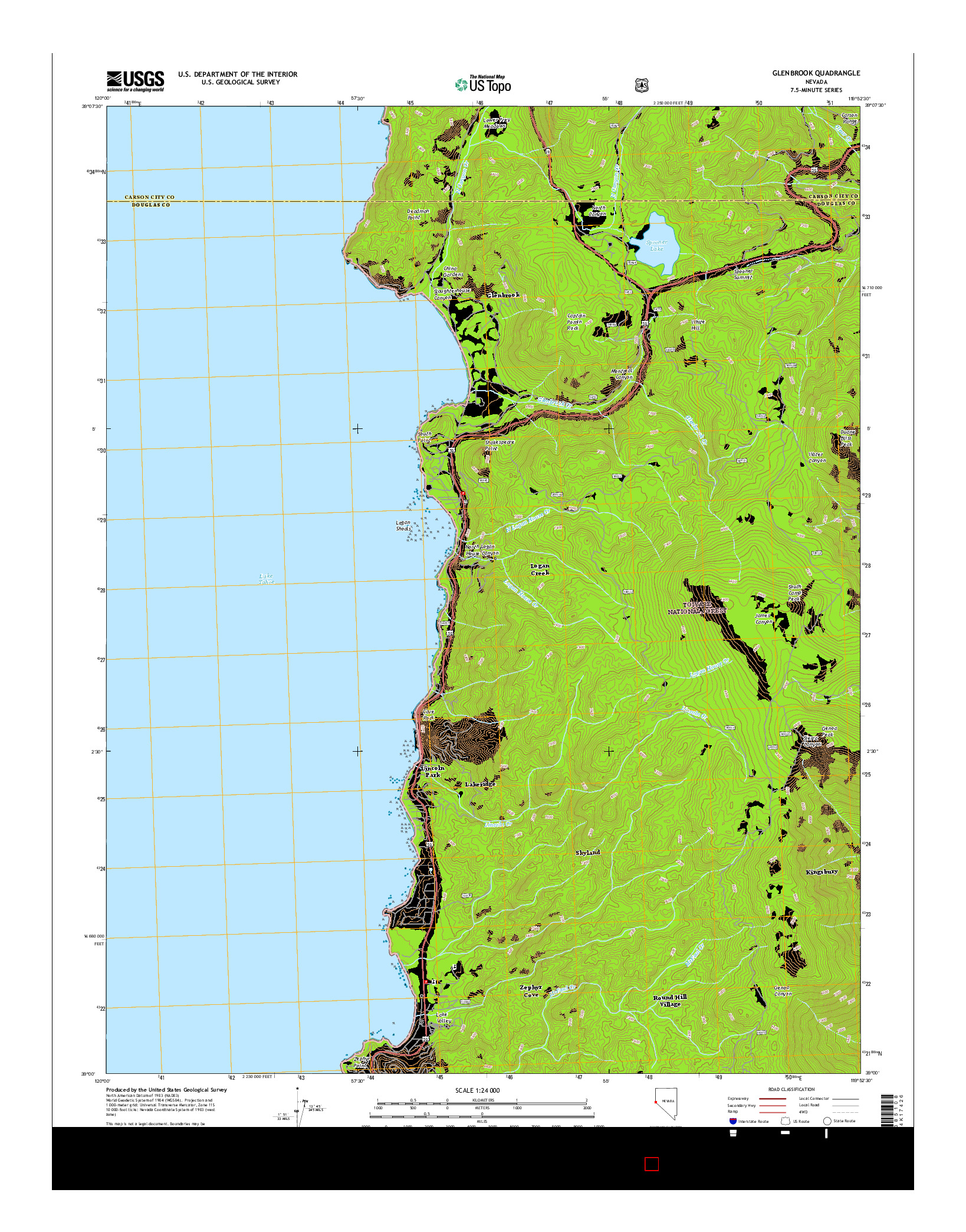 USGS US TOPO 7.5-MINUTE MAP FOR GLENBROOK, NV 2014