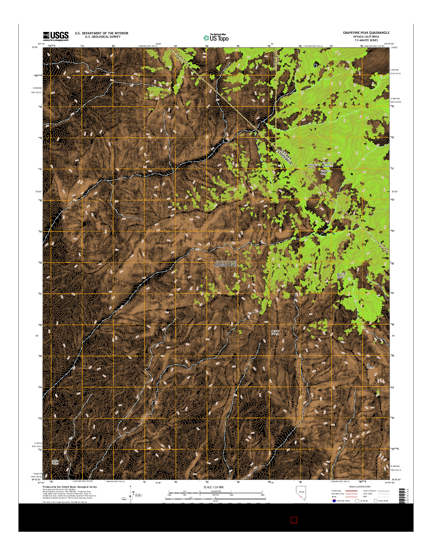 USGS US TOPO 7.5-MINUTE MAP FOR GRAPEVINE PEAK, NV-CA 2014