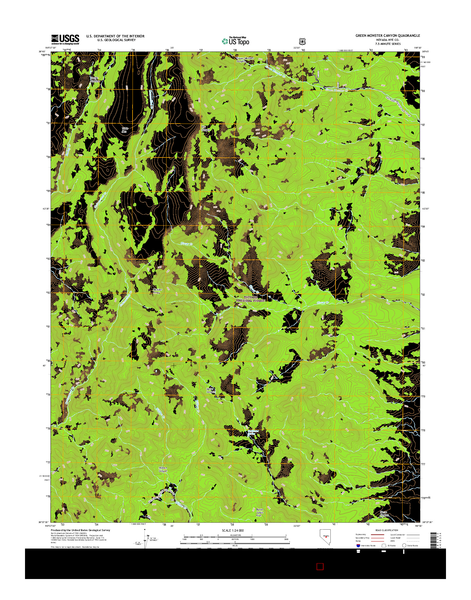 USGS US TOPO 7.5-MINUTE MAP FOR GREEN MONSTER CANYON, NV 2014