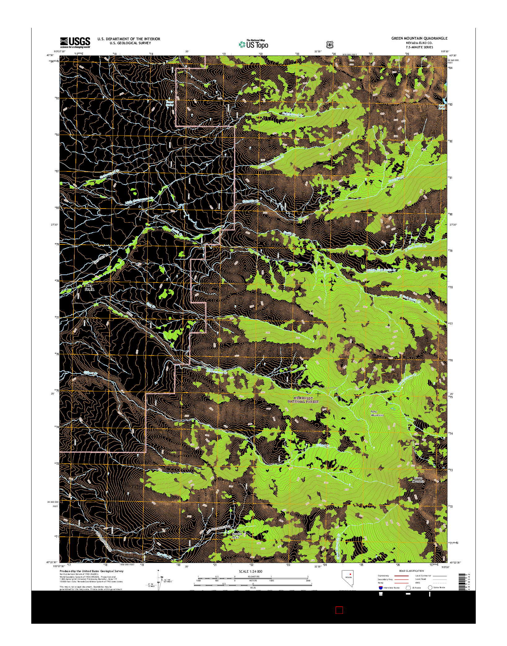 USGS US TOPO 7.5-MINUTE MAP FOR GREEN MOUNTAIN, NV 2014