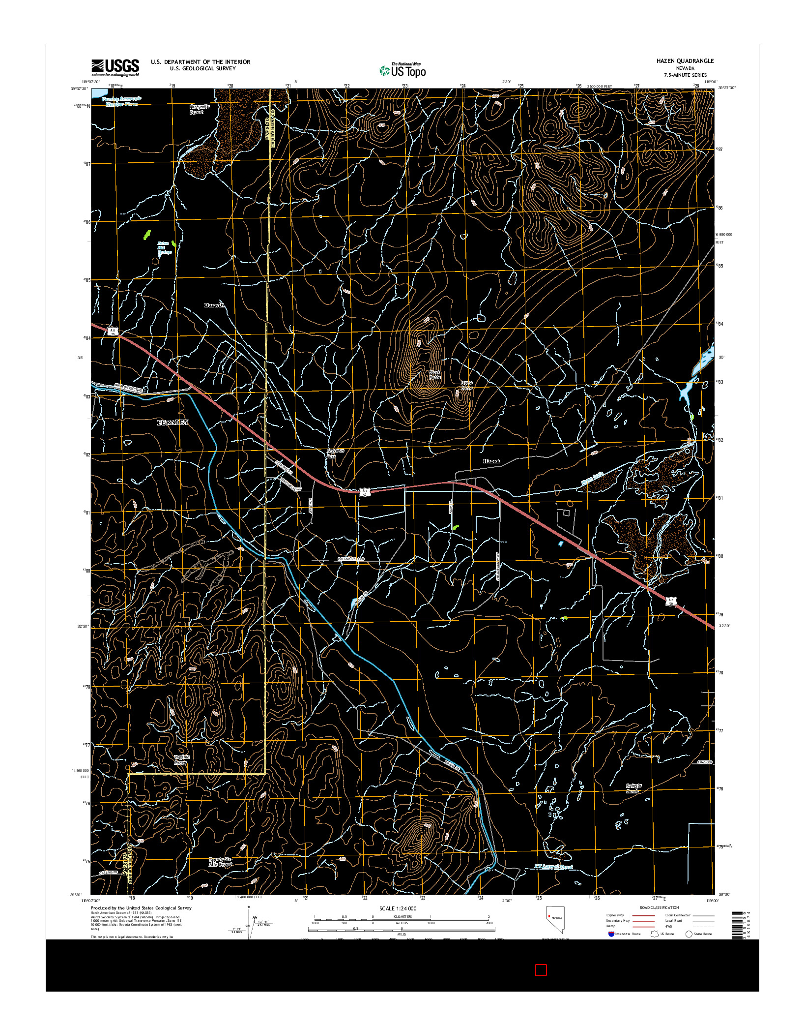USGS US TOPO 7.5-MINUTE MAP FOR HAZEN, NV 2014