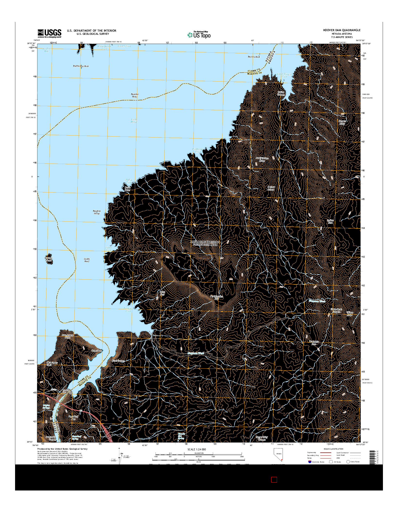 USGS US TOPO 7.5-MINUTE MAP FOR HOOVER DAM, NV-AZ 2014