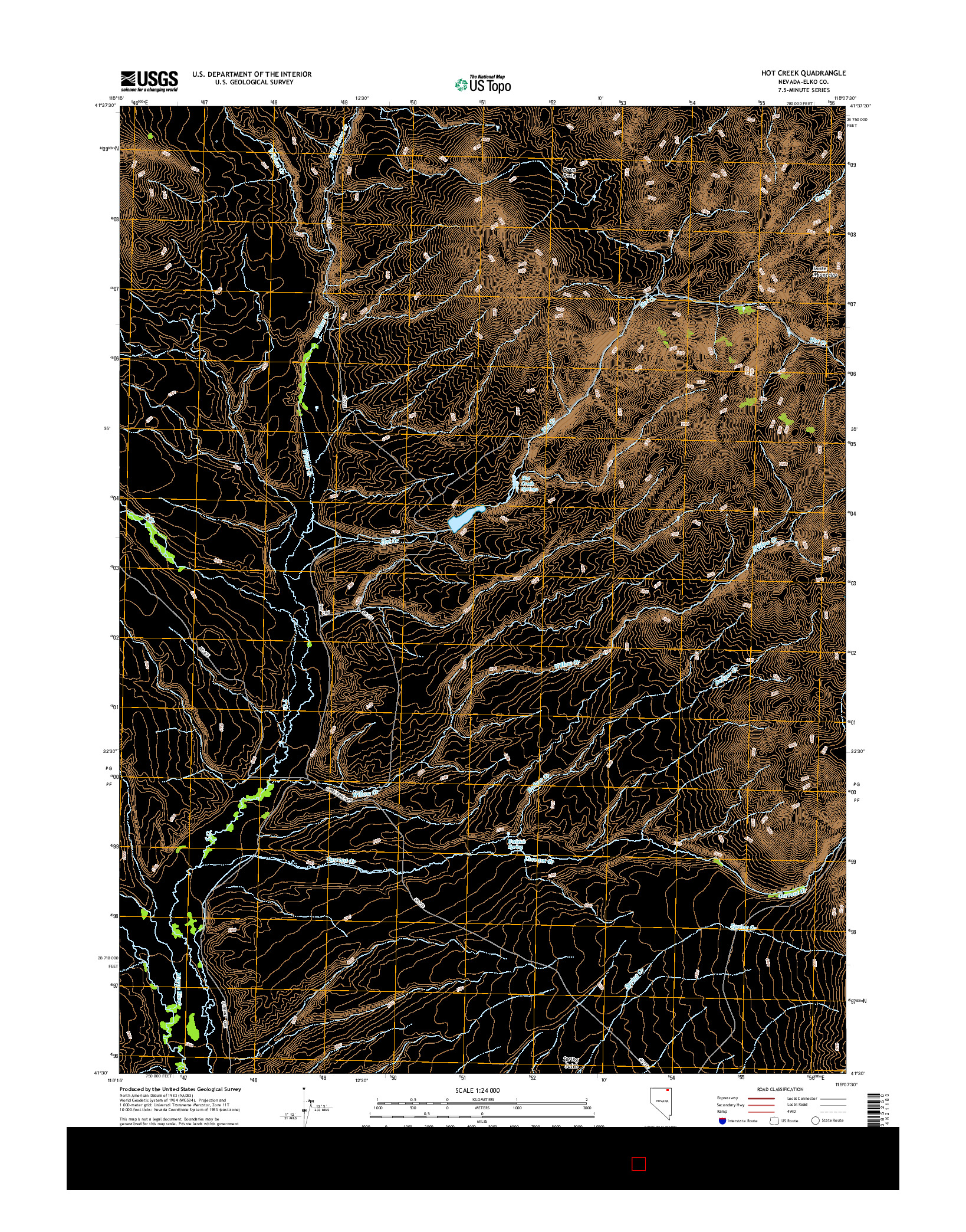 USGS US TOPO 7.5-MINUTE MAP FOR HOT CREEK, NV 2014