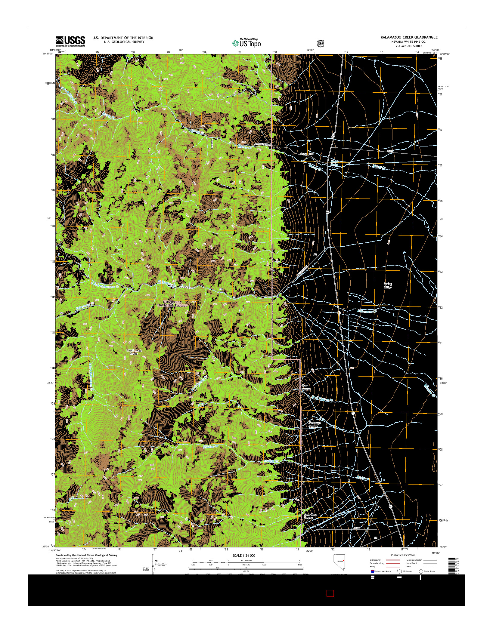 USGS US TOPO 7.5-MINUTE MAP FOR KALAMAZOO CREEK, NV 2014