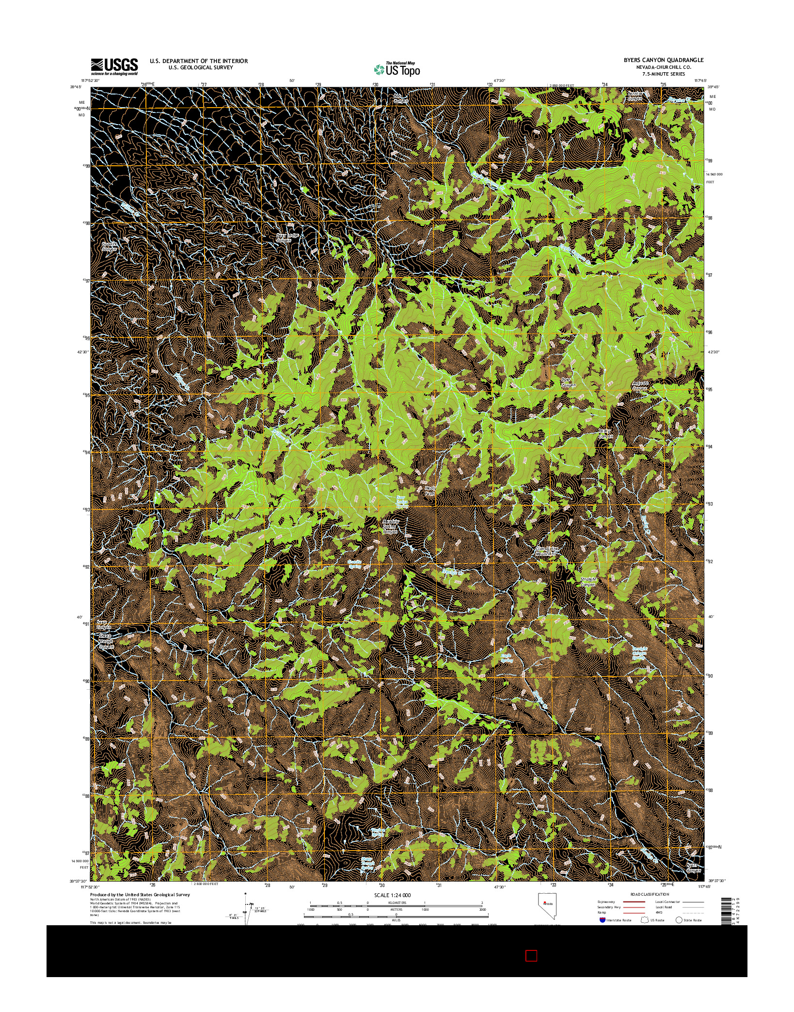 USGS US TOPO 7.5-MINUTE MAP FOR BYERS CANYON, NV 2014