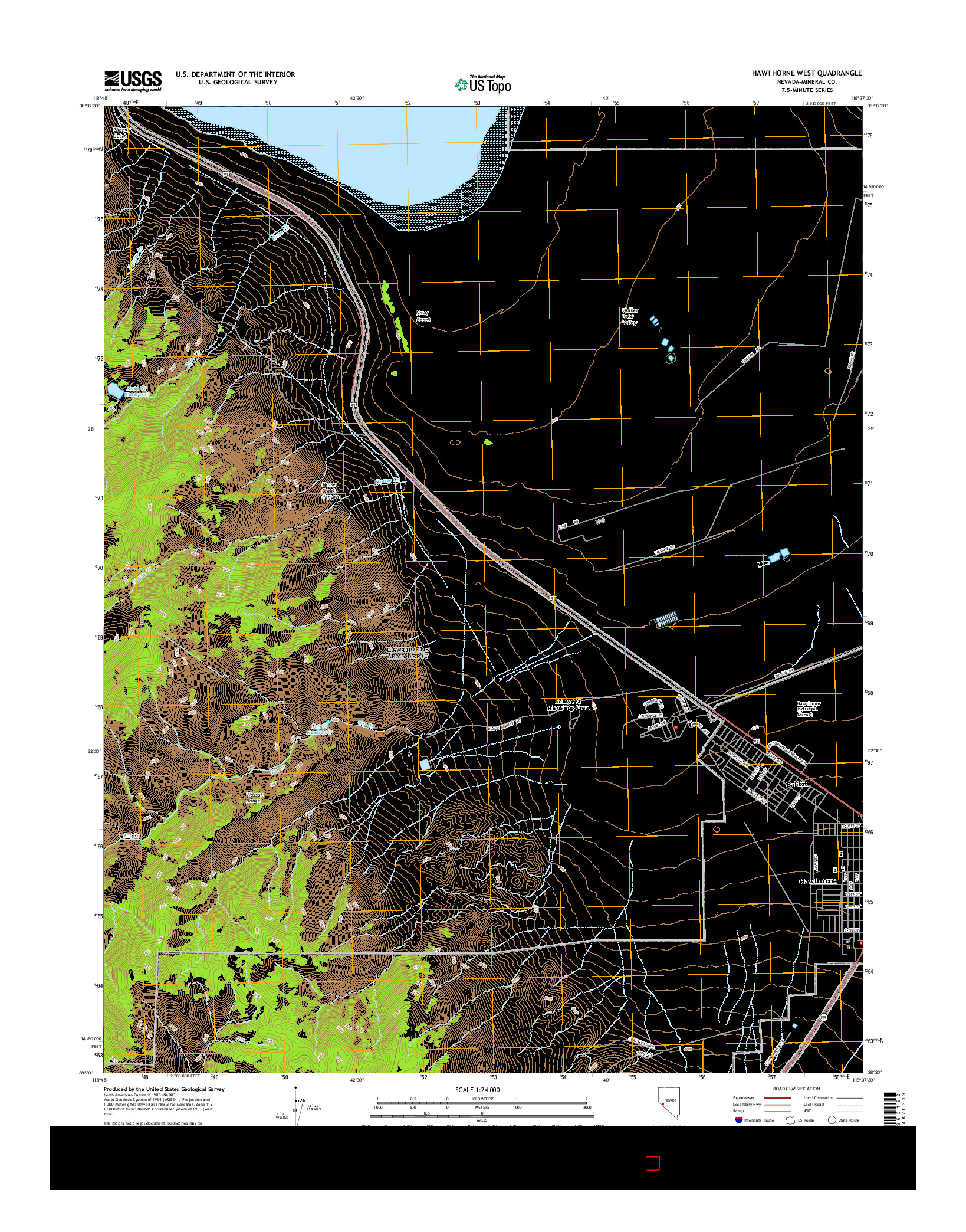 USGS US TOPO 7.5-MINUTE MAP FOR HAWTHORNE WEST, NV 2014