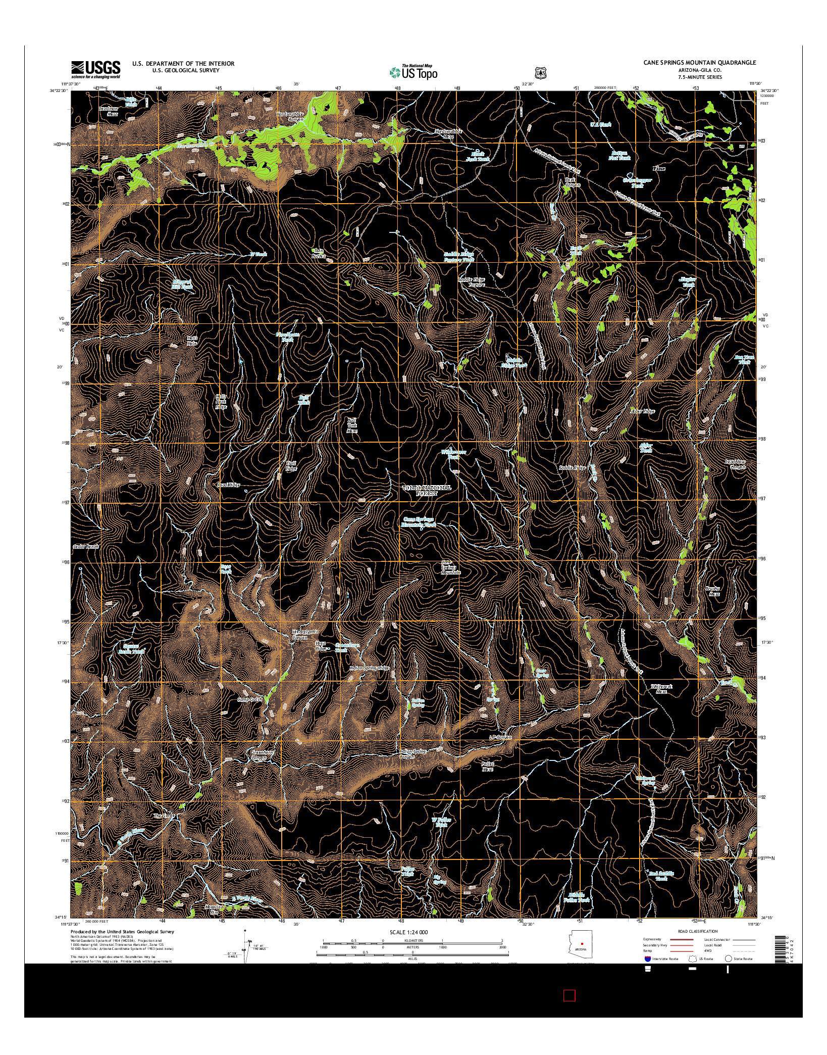 USGS US TOPO 7.5-MINUTE MAP FOR CANE SPRINGS MOUNTAIN, AZ 2014
