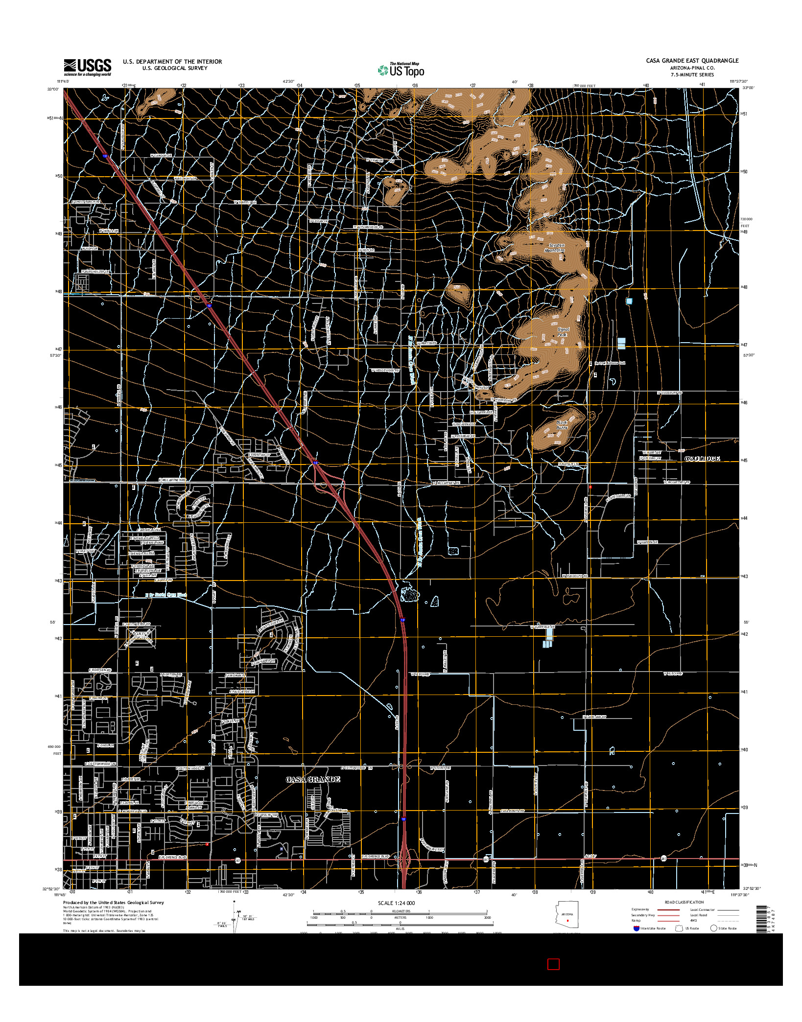 USGS US TOPO 7.5-MINUTE MAP FOR CASA GRANDE EAST, AZ 2014