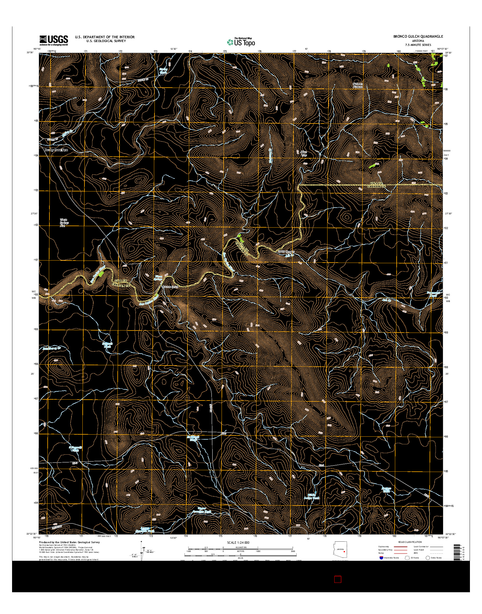 USGS US TOPO 7.5-MINUTE MAP FOR BRONCO GULCH, AZ 2014