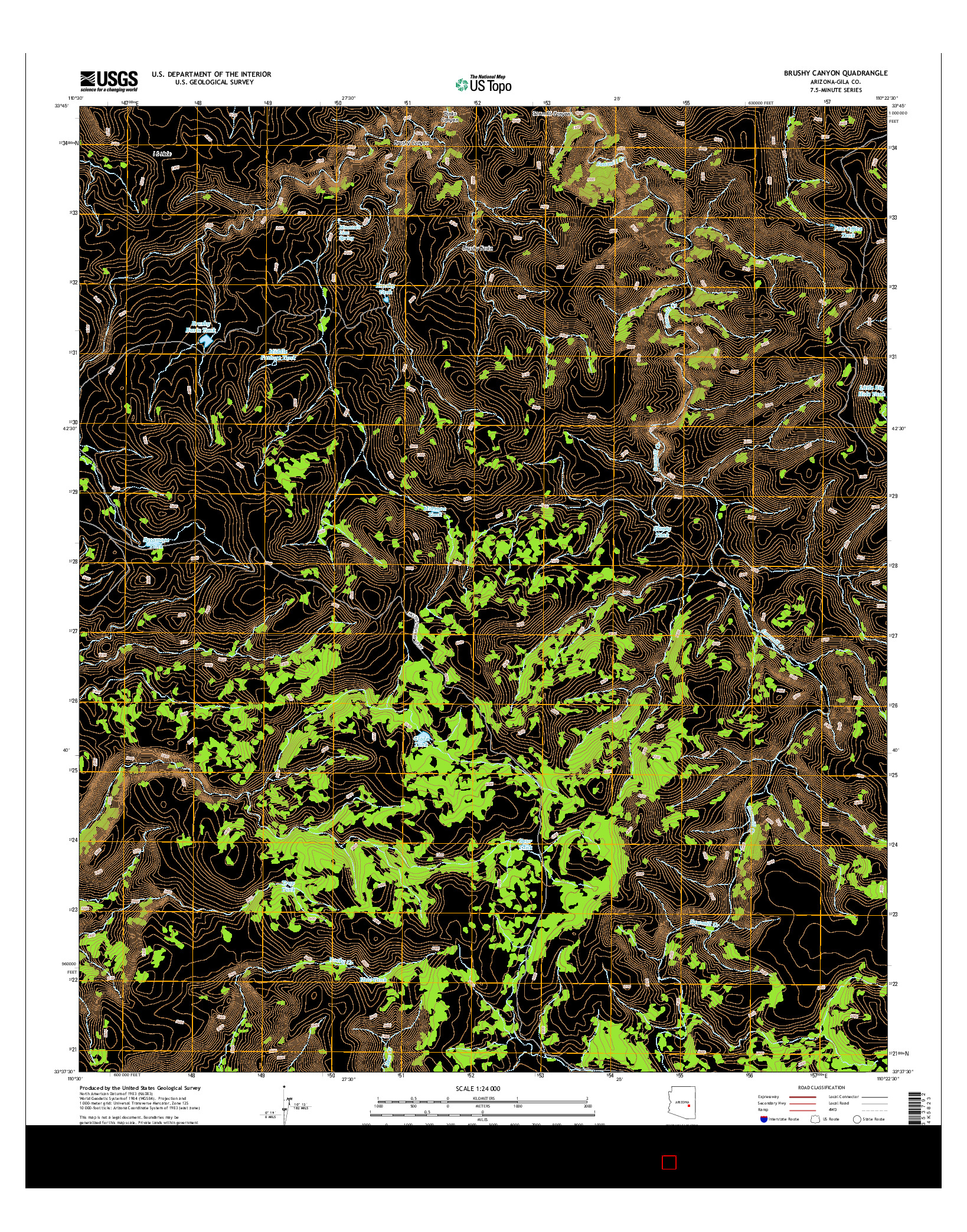 USGS US TOPO 7.5-MINUTE MAP FOR BRUSHY CANYON, AZ 2014