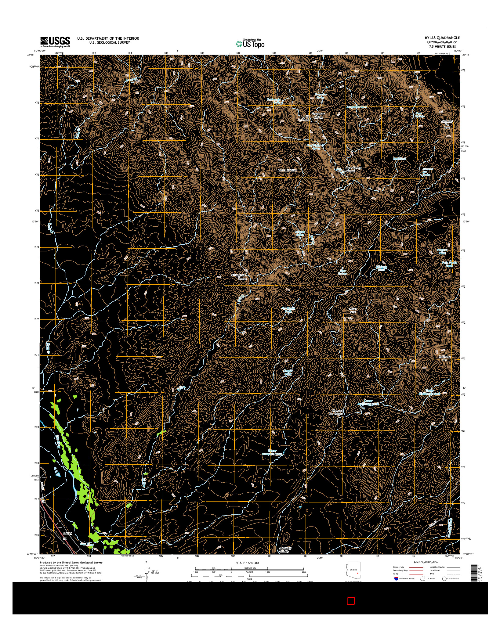 USGS US TOPO 7.5-MINUTE MAP FOR BYLAS, AZ 2014