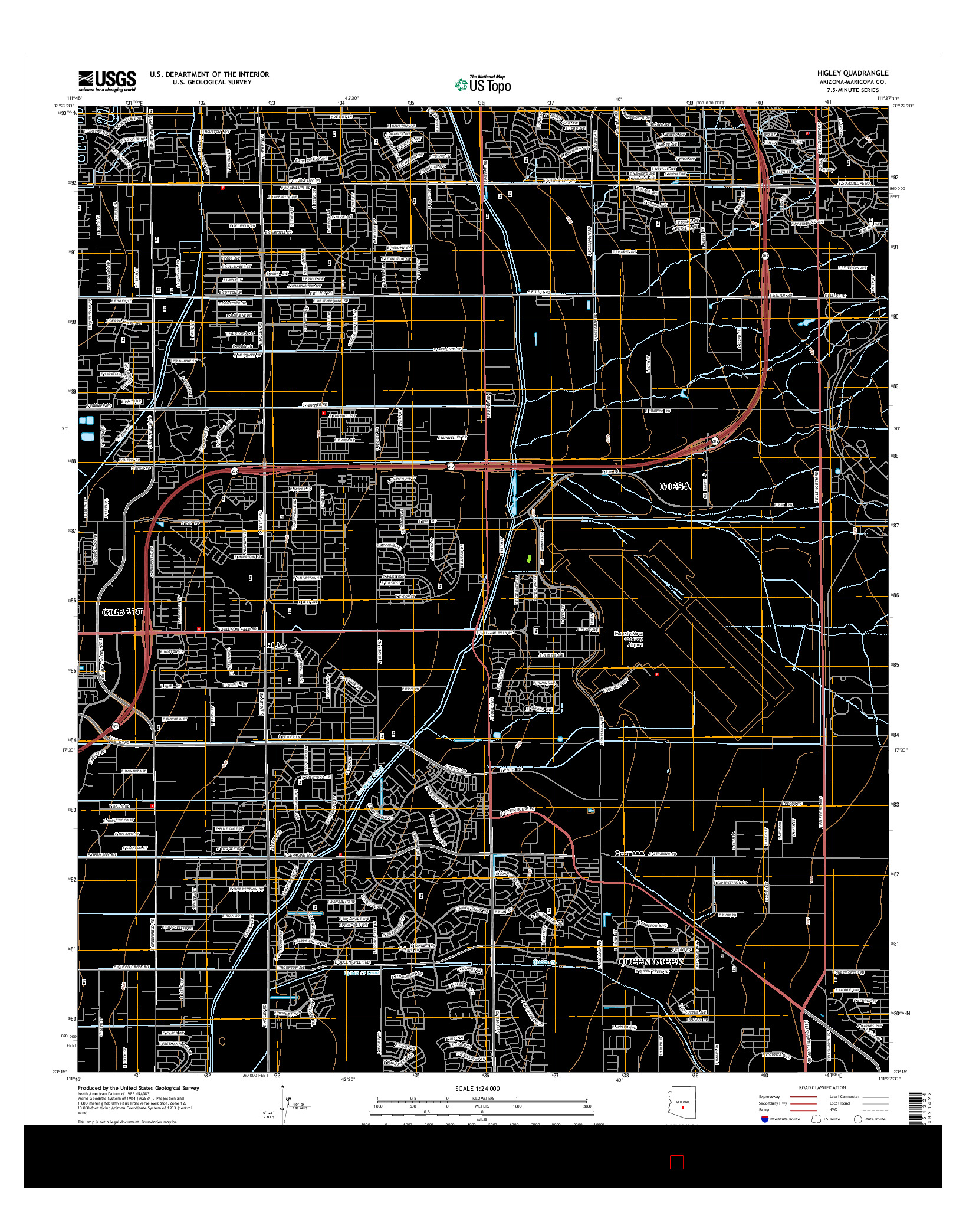 USGS US TOPO 7.5-MINUTE MAP FOR HIGLEY, AZ 2014