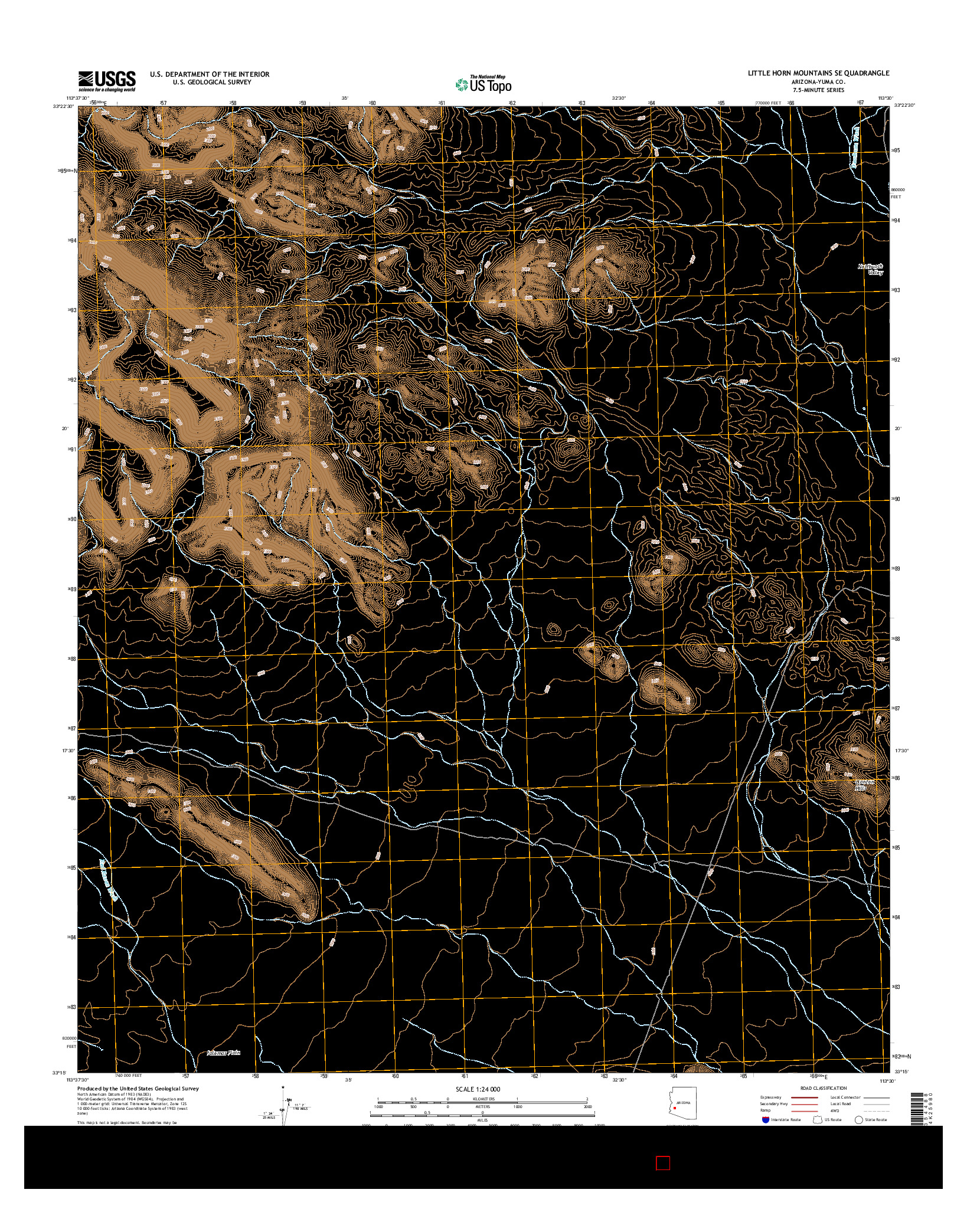 USGS US TOPO 7.5-MINUTE MAP FOR LITTLE HORN MOUNTAINS SE, AZ 2014