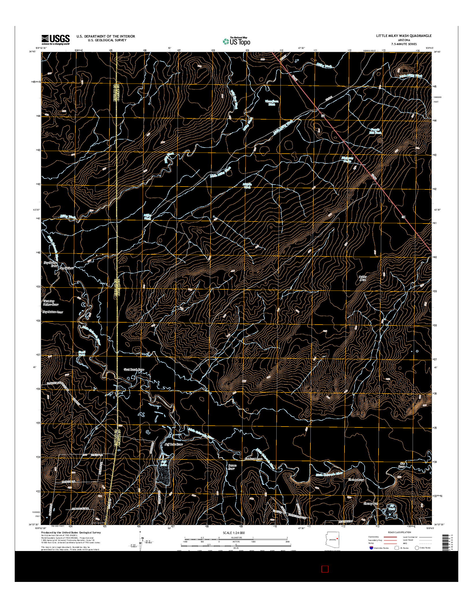 USGS US TOPO 7.5-MINUTE MAP FOR LITTLE MILKY WASH, AZ 2014
