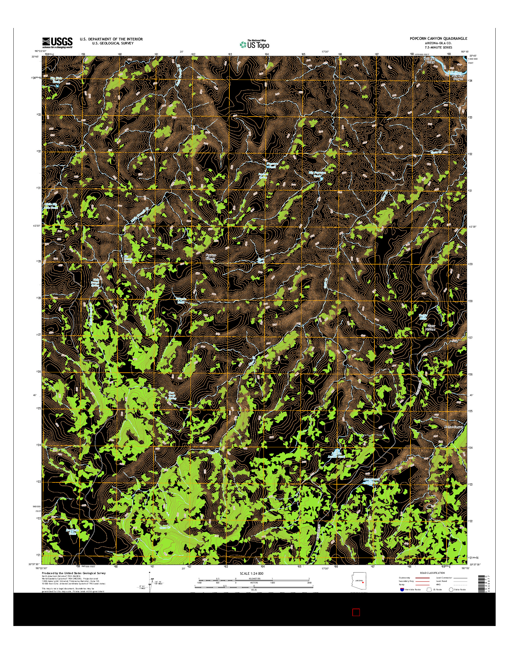 USGS US TOPO 7.5-MINUTE MAP FOR POPCORN CANYON, AZ 2014