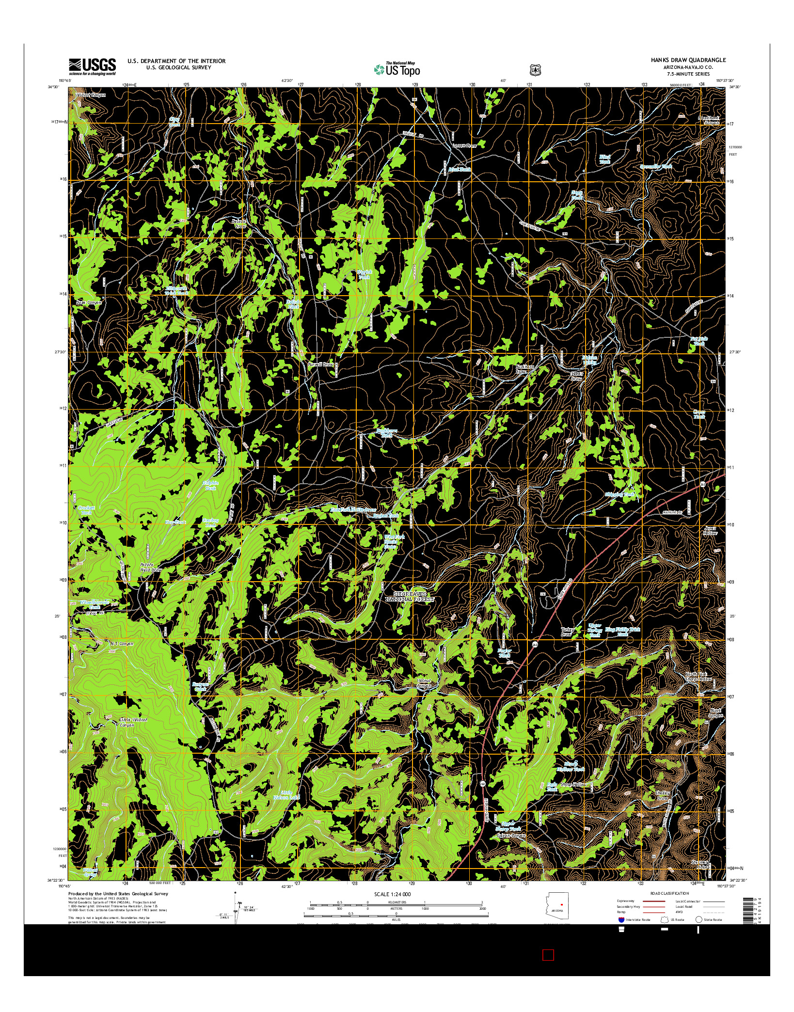 USGS US TOPO 7.5-MINUTE MAP FOR HANKS DRAW, AZ 2014