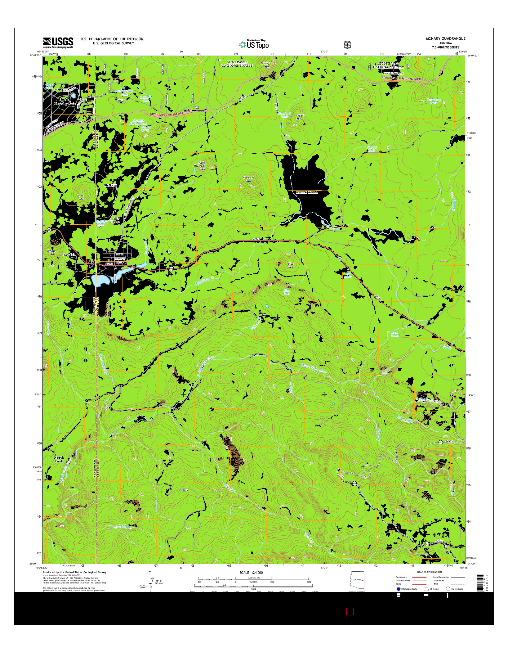 USGS US TOPO 7.5-MINUTE MAP FOR MCNARY, AZ 2014