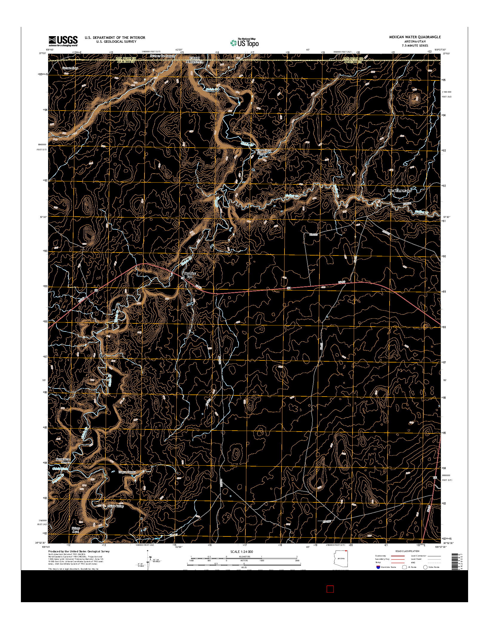 USGS US TOPO 7.5-MINUTE MAP FOR MEXICAN WATER, AZ-UT 2014