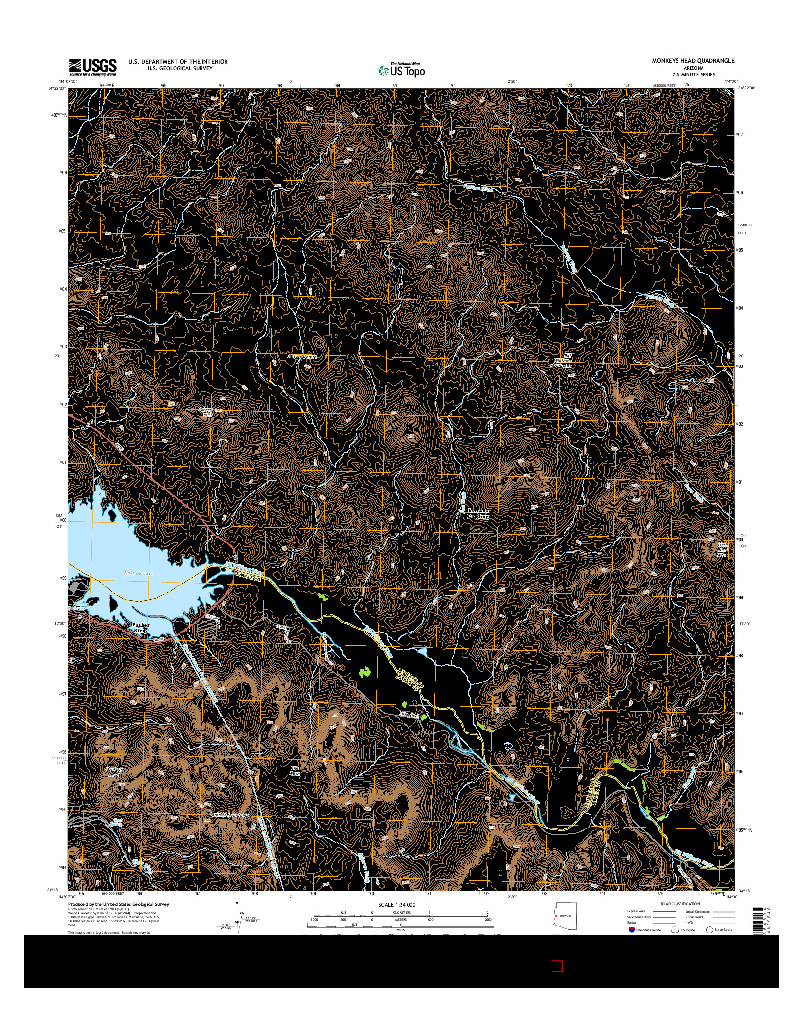 USGS US TOPO 7.5-MINUTE MAP FOR MONKEYS HEAD, AZ 2014
