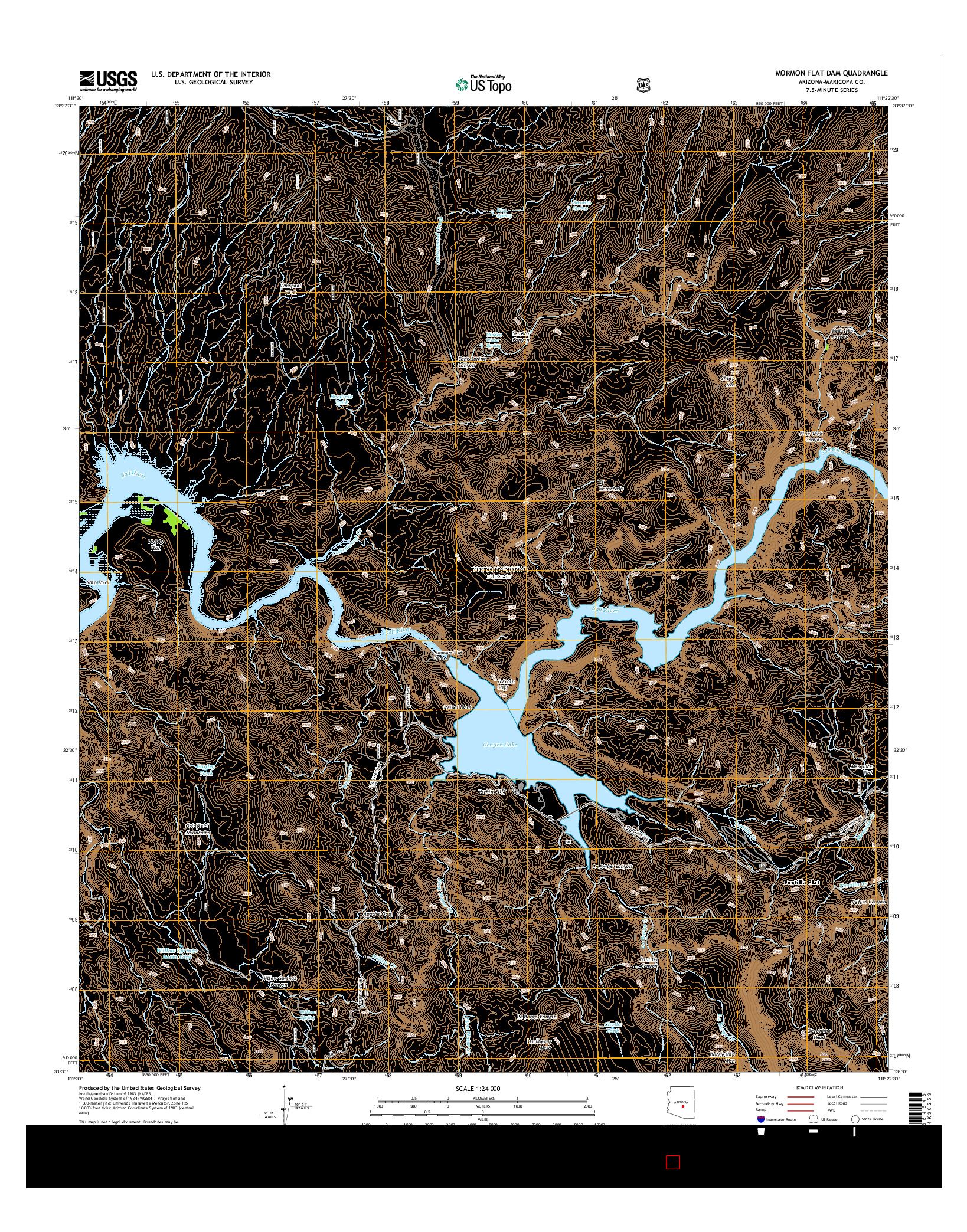 USGS US TOPO 7.5-MINUTE MAP FOR MORMON FLAT DAM, AZ 2014