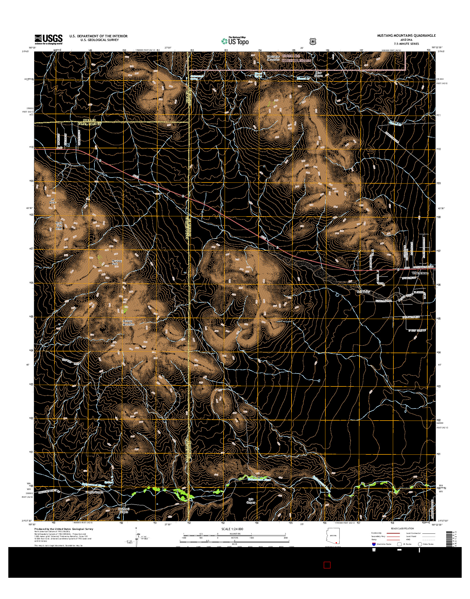 USGS US TOPO 7.5-MINUTE MAP FOR MUSTANG MOUNTAINS, AZ 2014