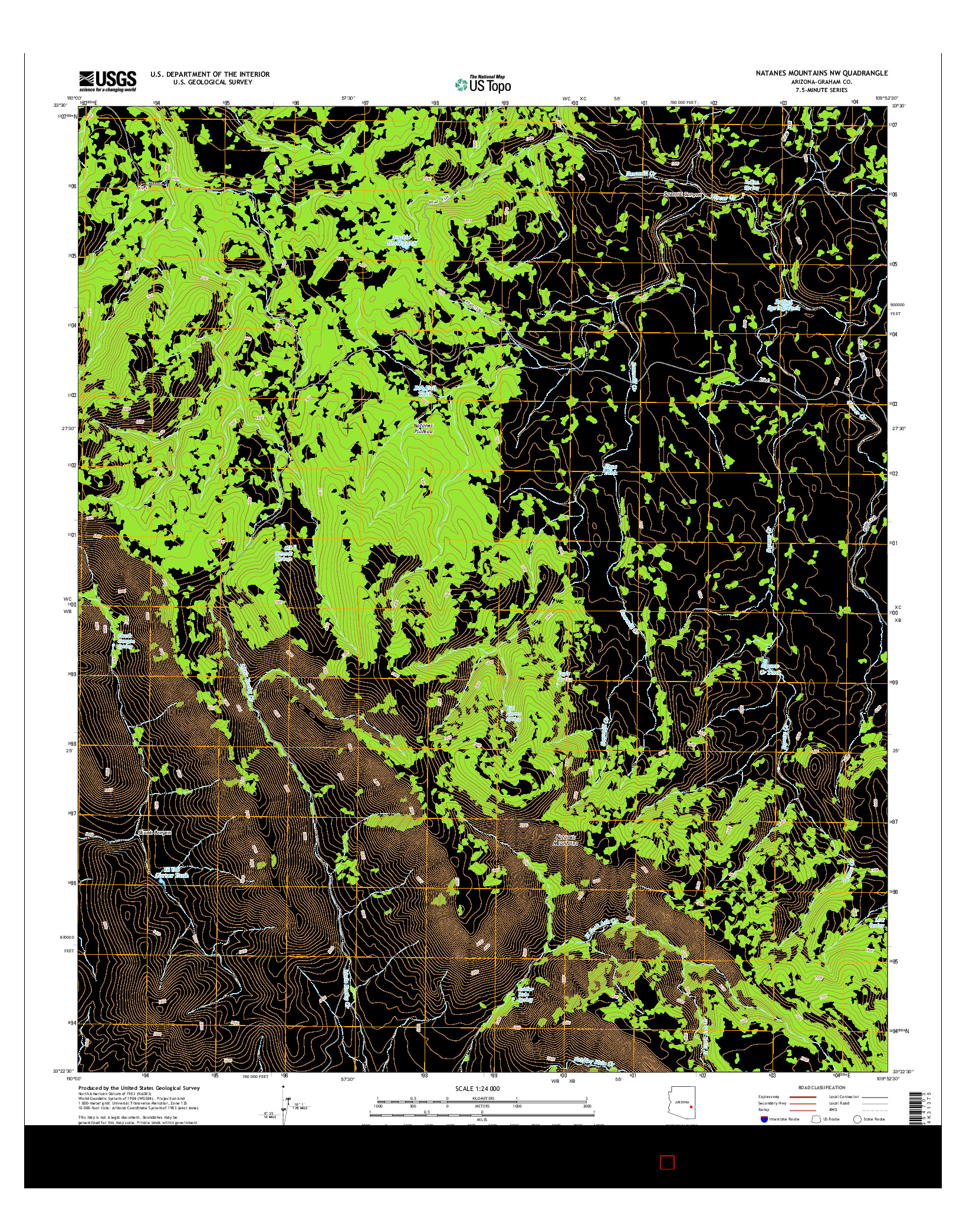 USGS US TOPO 7.5-MINUTE MAP FOR NATANES MOUNTAINS NW, AZ 2014