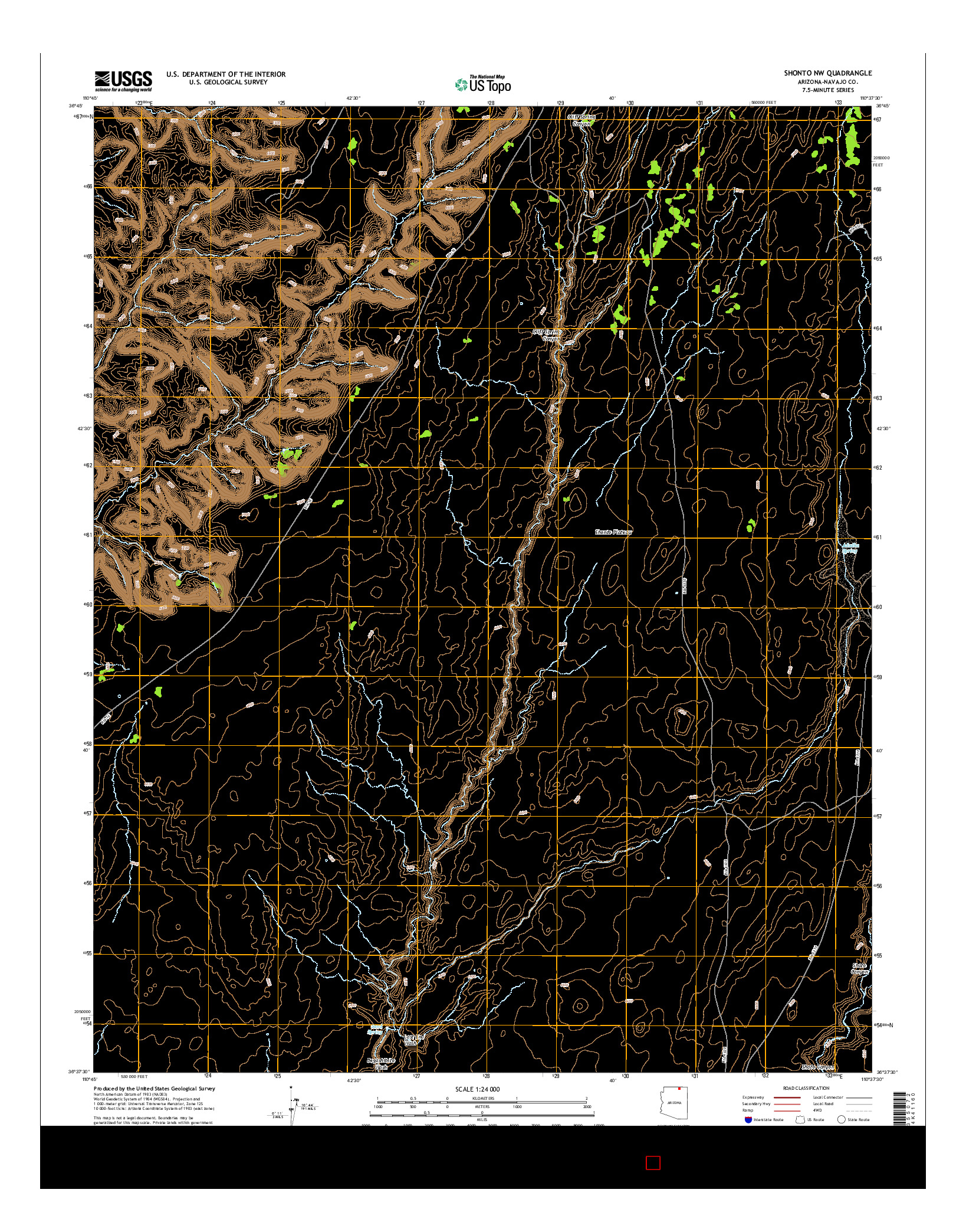 USGS US TOPO 7.5-MINUTE MAP FOR SHONTO NW, AZ 2014