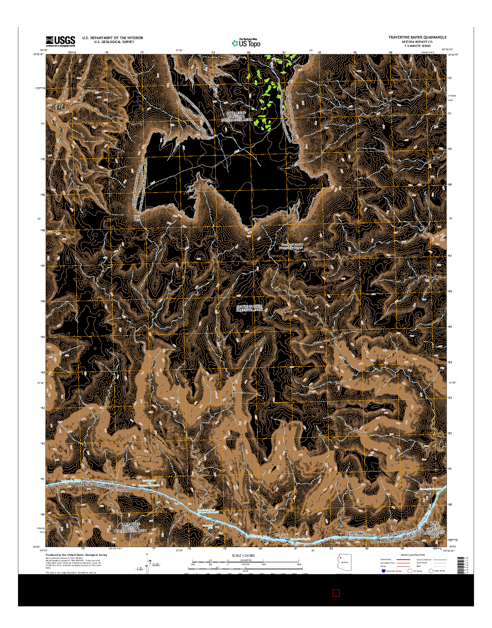 USGS US TOPO 7.5-MINUTE MAP FOR TRAVERTINE RAPIDS, AZ 2014