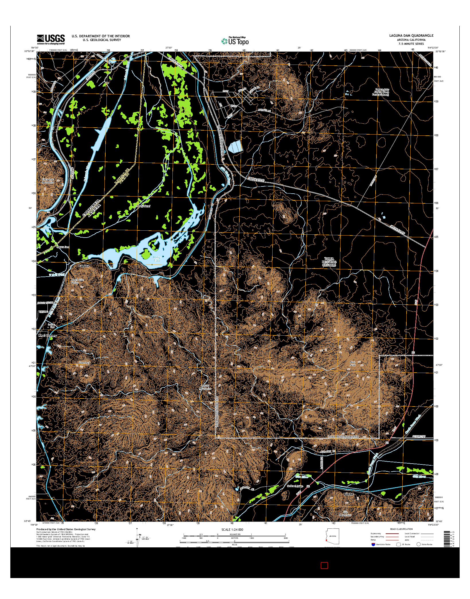 USGS US TOPO 7.5-MINUTE MAP FOR LAGUNA DAM, AZ-CA 2014