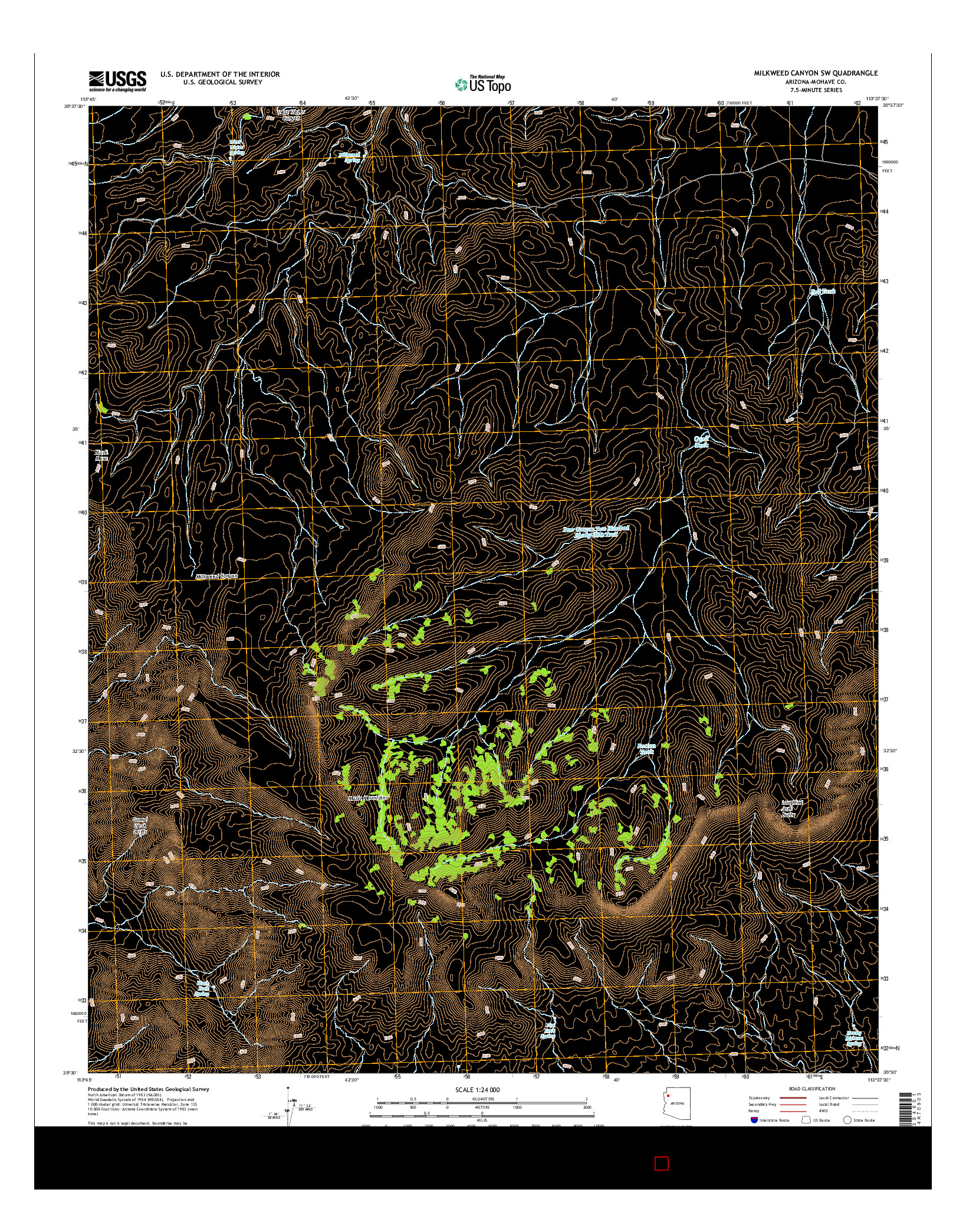 USGS US TOPO 7.5-MINUTE MAP FOR MILKWEED CANYON SW, AZ 2014