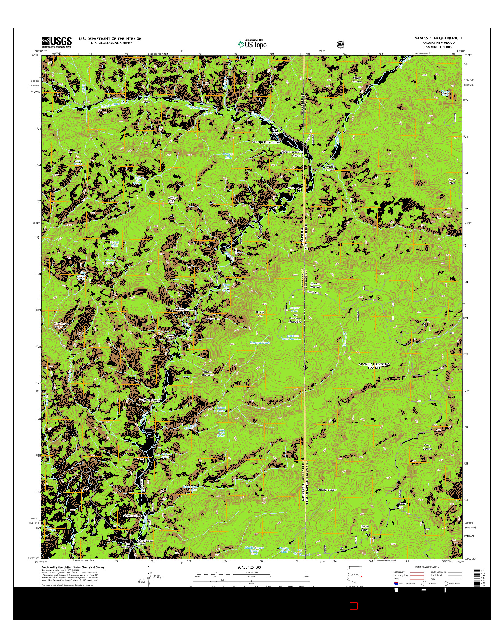 USGS US TOPO 7.5-MINUTE MAP FOR MANESS PEAK, AZ-NM 2014