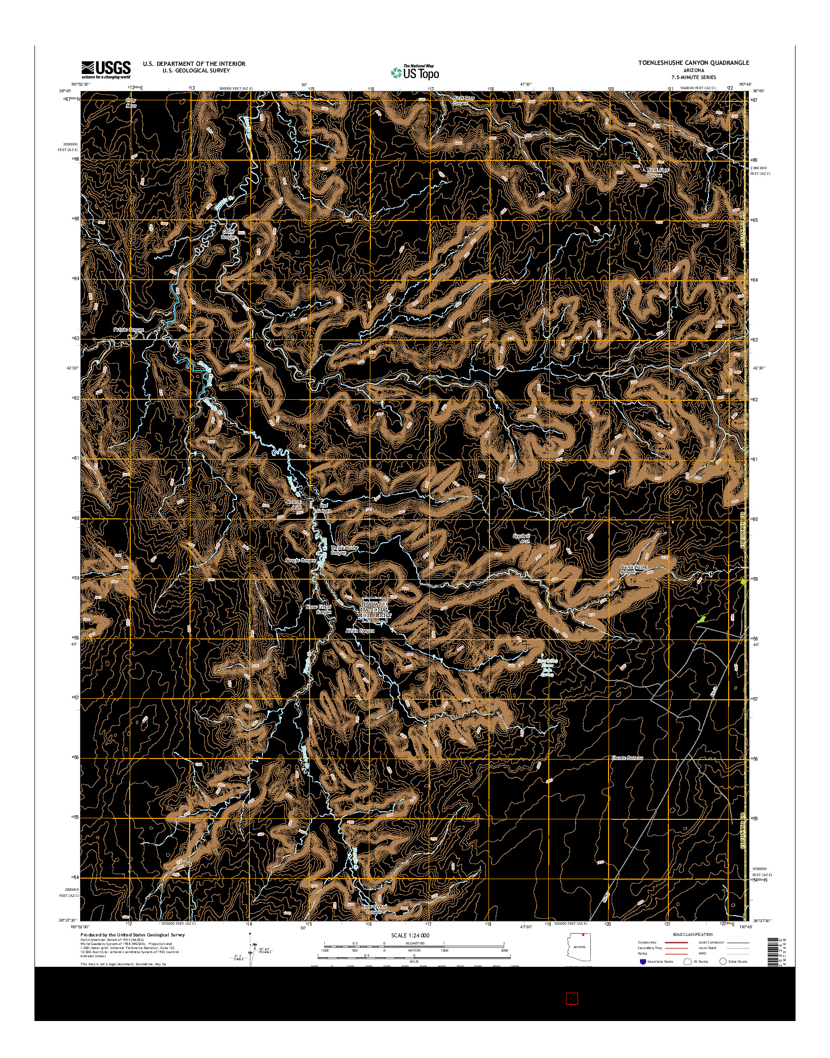 USGS US TOPO 7.5-MINUTE MAP FOR TOENLESHUSHE CANYON, AZ 2014