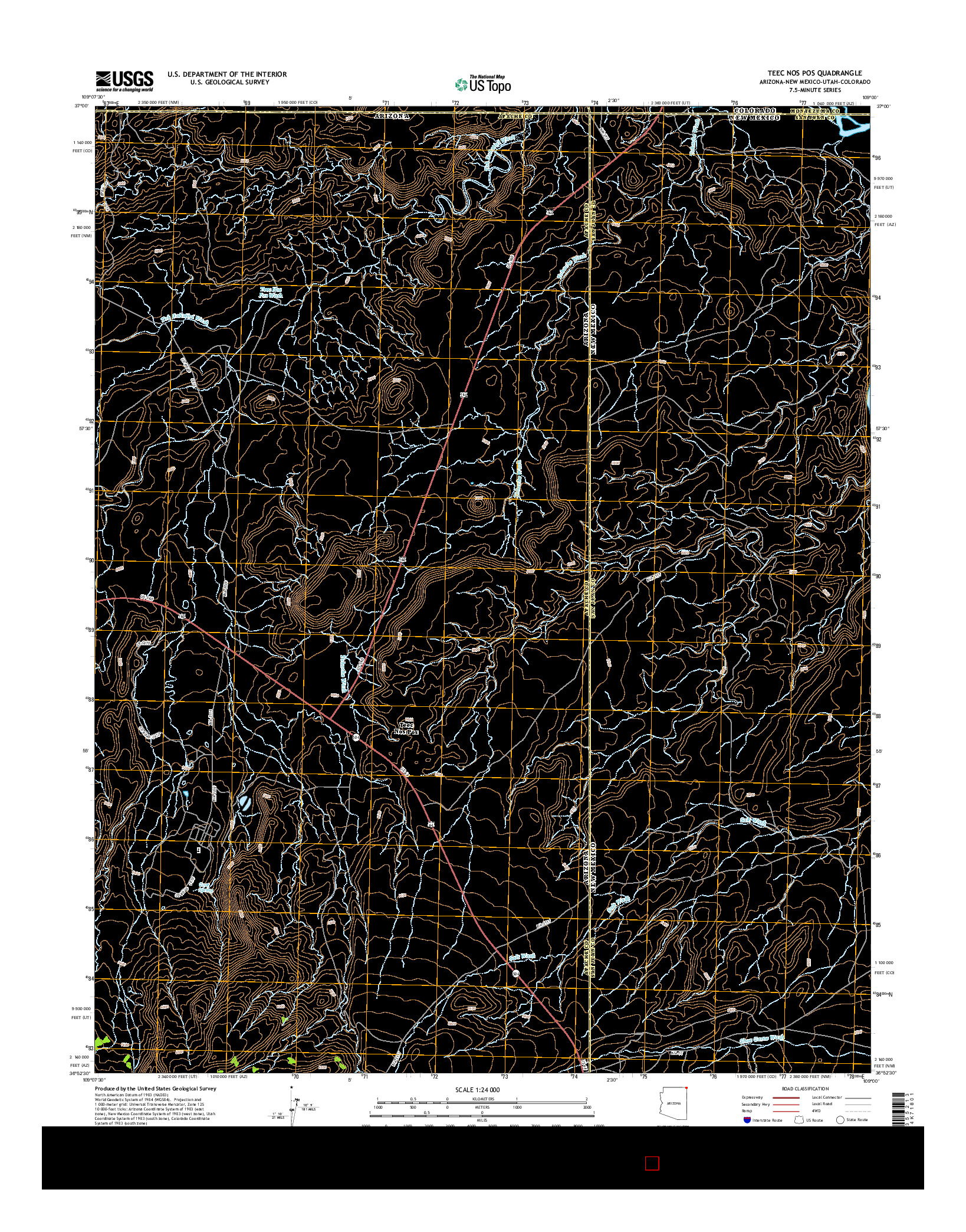 USGS US TOPO 7.5-MINUTE MAP FOR TEEC NOS POS, AZ-NM-UT-CO 2014