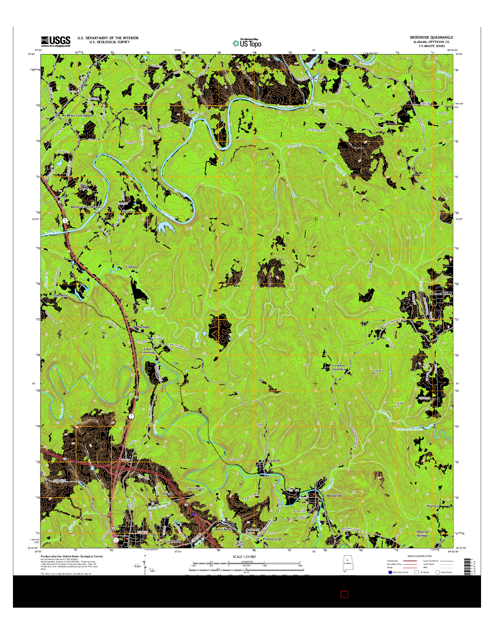 USGS US TOPO 7.5-MINUTE MAP FOR BROOKSIDE, AL 2014